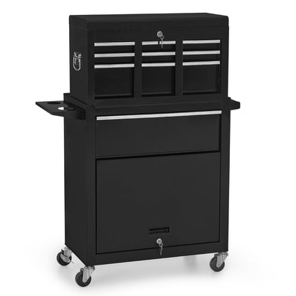BarberPub 2 in 1 Friseurwagen mit 5 Schubladen,  Schrank & 6 Haken, Bedienungswagen mit Rollen, Friseur Arbeitswagen Abschließbar, Beauty Salon Trolley Metall, Rollwagen Stapelboy, 33x70x108cm, 0097