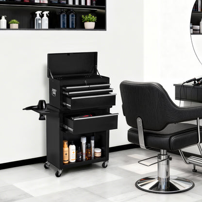 BarberPub 2 in 1 Friseurwagen mit 5 Schubladen,  Schrank & 6 Haken, Bedienungswagen mit Rollen, Friseur Arbeitswagen Abschließbar, Beauty Salon Trolley Metall, Rollwagen Stapelboy, 33x70x108cm, 0097