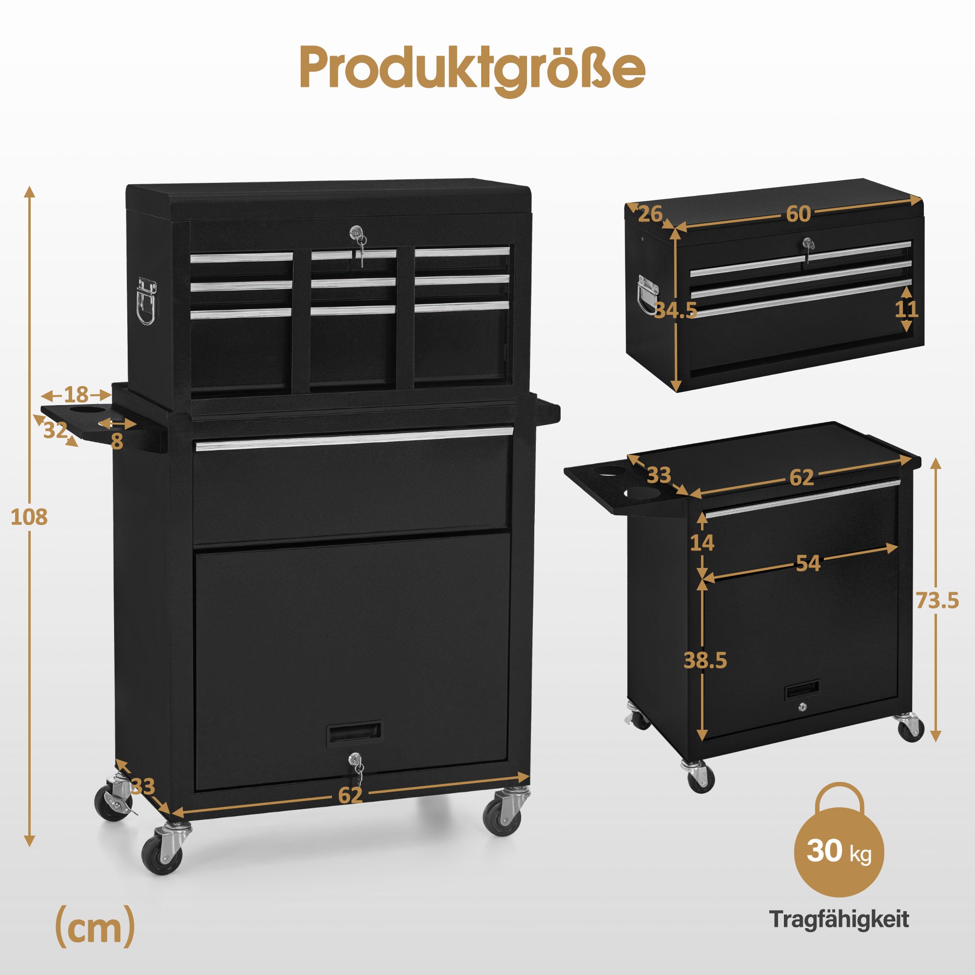 BarberPub 2 in 1 Friseurwagen mit 5 Schubladen,  Schrank & 6 Haken, Bedienungswagen mit Rollen, Friseur Arbeitswagen Abschließbar, Beauty Salon Trolley Metall, Rollwagen Stapelboy, 33x70x108cm, 0097