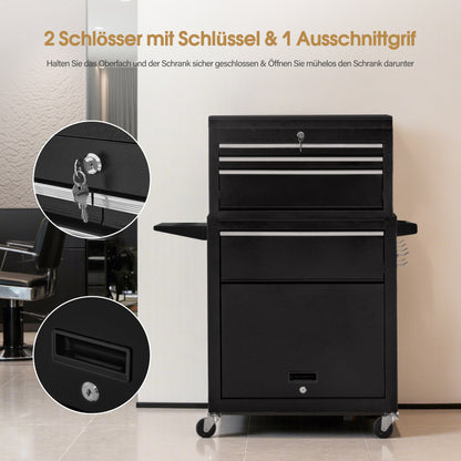BarberPub 2 in 1 Friseurwagen mit 5 Schubladen,  Schrank & 6 Haken, Bedienungswagen mit Rollen, Friseur Arbeitswagen Abschließbar, Beauty Salon Trolley Metall, Rollwagen Stapelboy, 33x70x108cm, 0097
