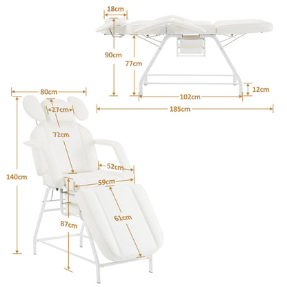 Barberpub Kosmetikliege Klappbar, Massageliege 80cm breit, behandlungsliege Wimpern, Tattoo Liege für SPA Salon, Verstellbare Handstütze für Kosmetiker 185x80x90 cm 0726 (Weiß/PU)