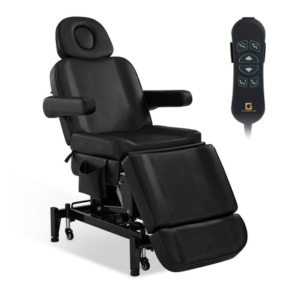 BarberPub Kosmetikliege Elektrisch mit 3 Motoren & Rollen, Massageliege Klappbar & 18CM Höhenverstellbar, 180°Drehbare Armlehnen, Tattoo Liege für SPA Salon 0754