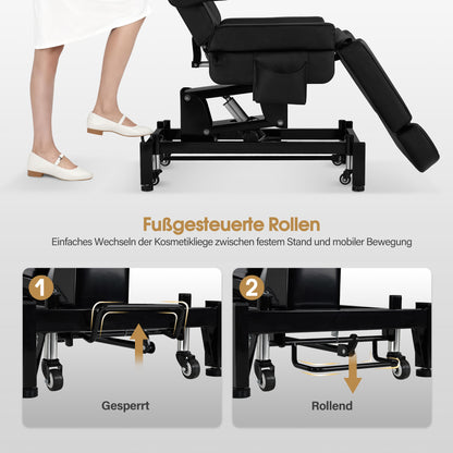 BarberPub Kosmetikliege Elektrisch mit 3 Motoren & Rollen, Massageliege Klappbar & 18CM Höhenverstellbar, 180°Drehbare Armlehnen, Tattoo Liege für SPA Salon 0754