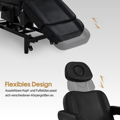 BarberPub Kosmetikliege Elektrisch mit 3 Motoren & Rollen, Massageliege Klappbar & 18CM Höhenverstellbar, 180°Drehbare Armlehnen, Tattoo Liege für SPA Salon 0754