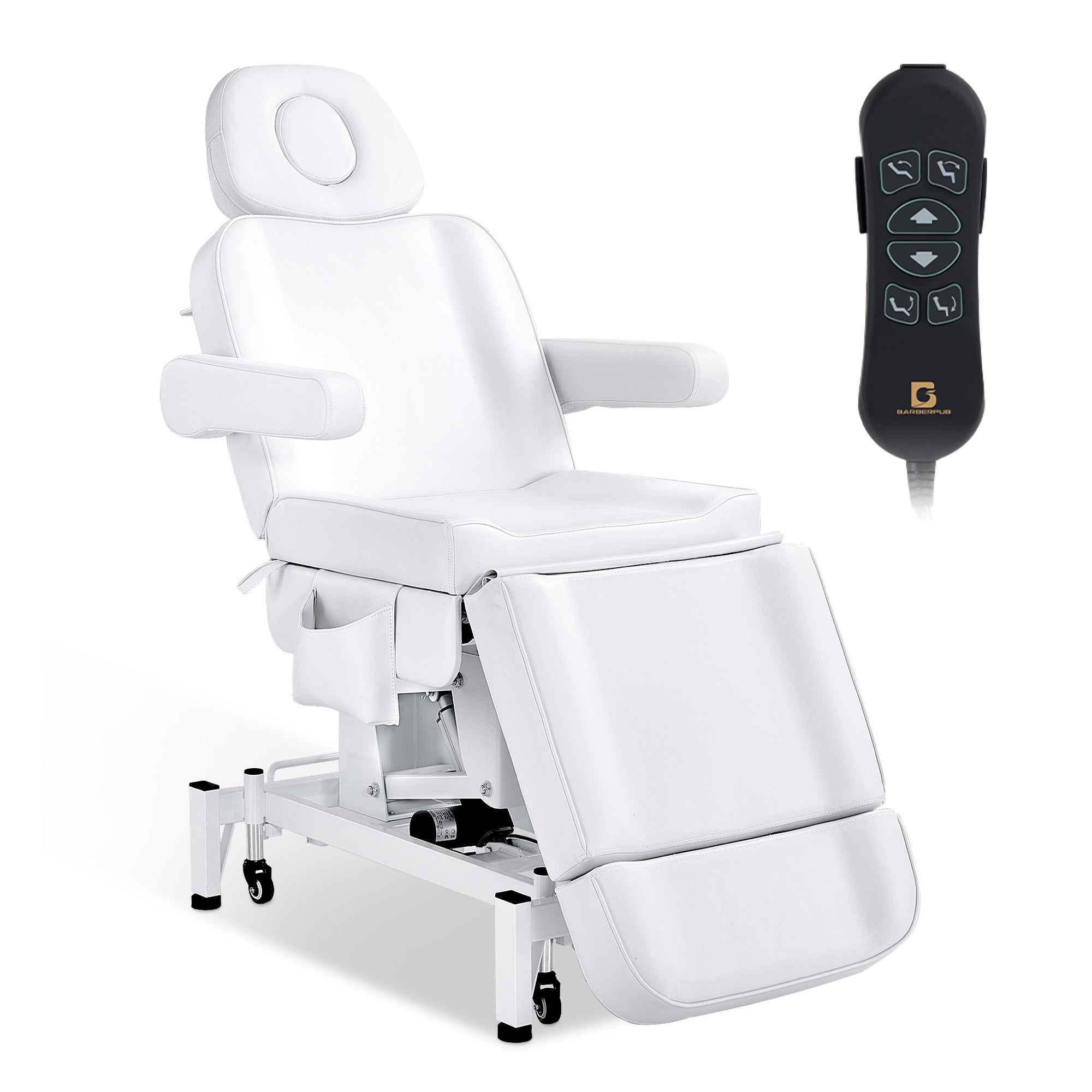 BarberPub Kosmetikliege Elektrisch mit 3 Motoren & Rollen, Massageliege Klappbar & 18CM Höhenverstellbar, 180°Drehbare Armlehnen, Tattoo Liege für SPA Salon 0754