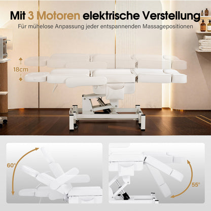BarberPub Kosmetikliege Elektrisch mit 3 Motoren & Rollen, Massageliege Klappbar & 18CM Höhenverstellbar, 180°Drehbare Armlehnen, Tattoo Liege für SPA Salon 0754