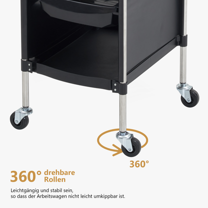 Barberpub Friseurwagen mit 4 Schubladen und Rollen, Bedienungswagen, Friseur Arbeitswagen Drehbar, Beauty Salon Trolley, Rollwagen Stapelboy, Friseur Zubehör, 36 x 52,5 x 84,5 cm, 2023BK-N(Schwarz)