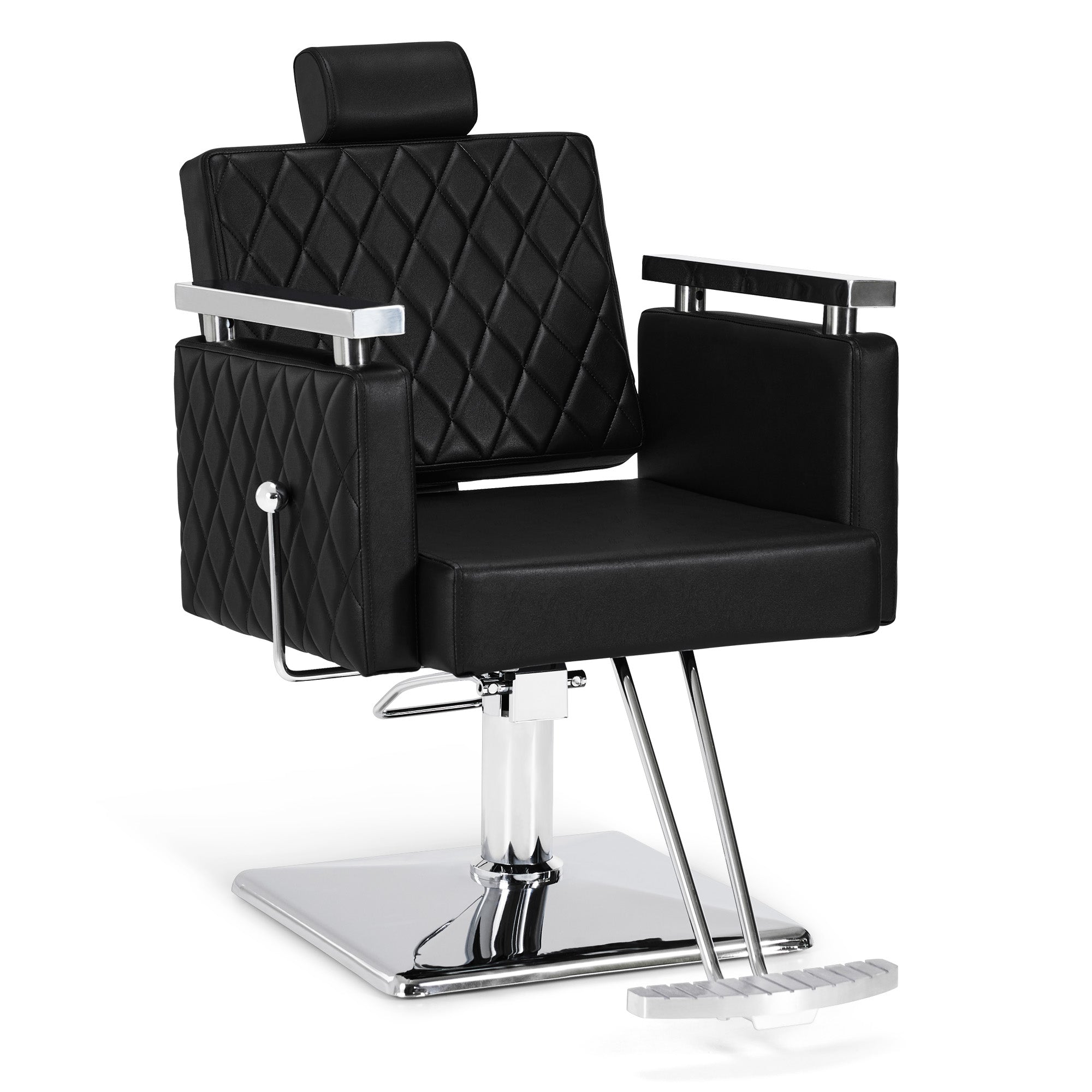 BarberPub Friseurstuhl mit Kopfstütze Kippbar, Friseurstühle mit Hydraulikpumpe 360° Drehbar, Friseureinrichtung Barber Stuhl Höhenverstellbar, Stylingstuhl PVC Kunstleder, 2073 (Schwarz)