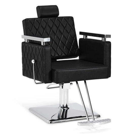 BarberPub Friseurstuhl mit Kopfstütze Kippbar, Friseurstühle mit Hydraulikpumpe 360° Drehbar, Friseureinrichtung Barber Stuhl Höhenverstellbar, Stylingstuhl PVC Kunstleder, 2073 (Schwarz)
