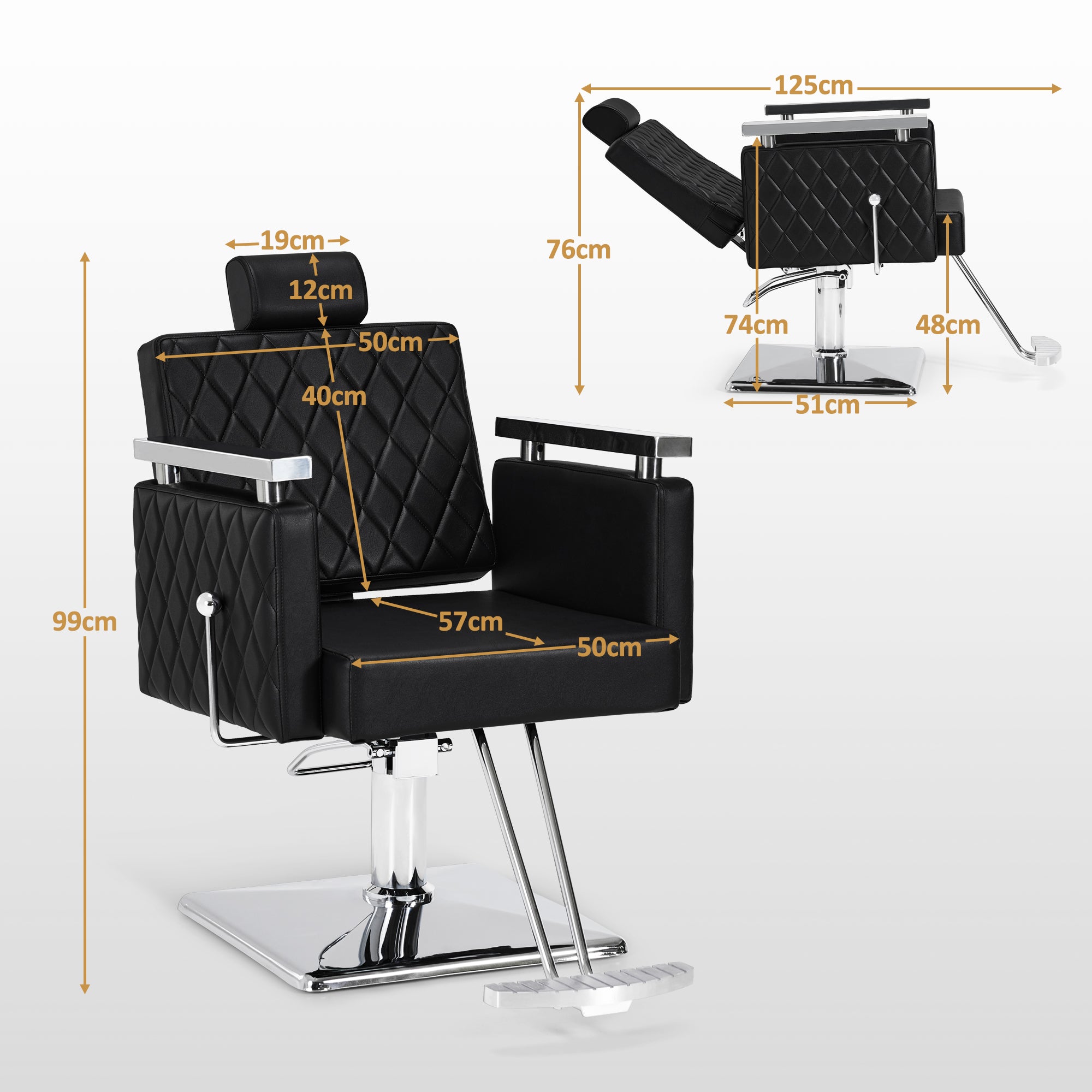 BarberPub Friseurstuhl mit Kopfstütze Kippbar, Friseurstühle mit Hydraulikpumpe 360° Drehbar, Friseureinrichtung Barber Stuhl Höhenverstellbar, Stylingstuhl PVC Kunstleder, 2073 (Schwarz)