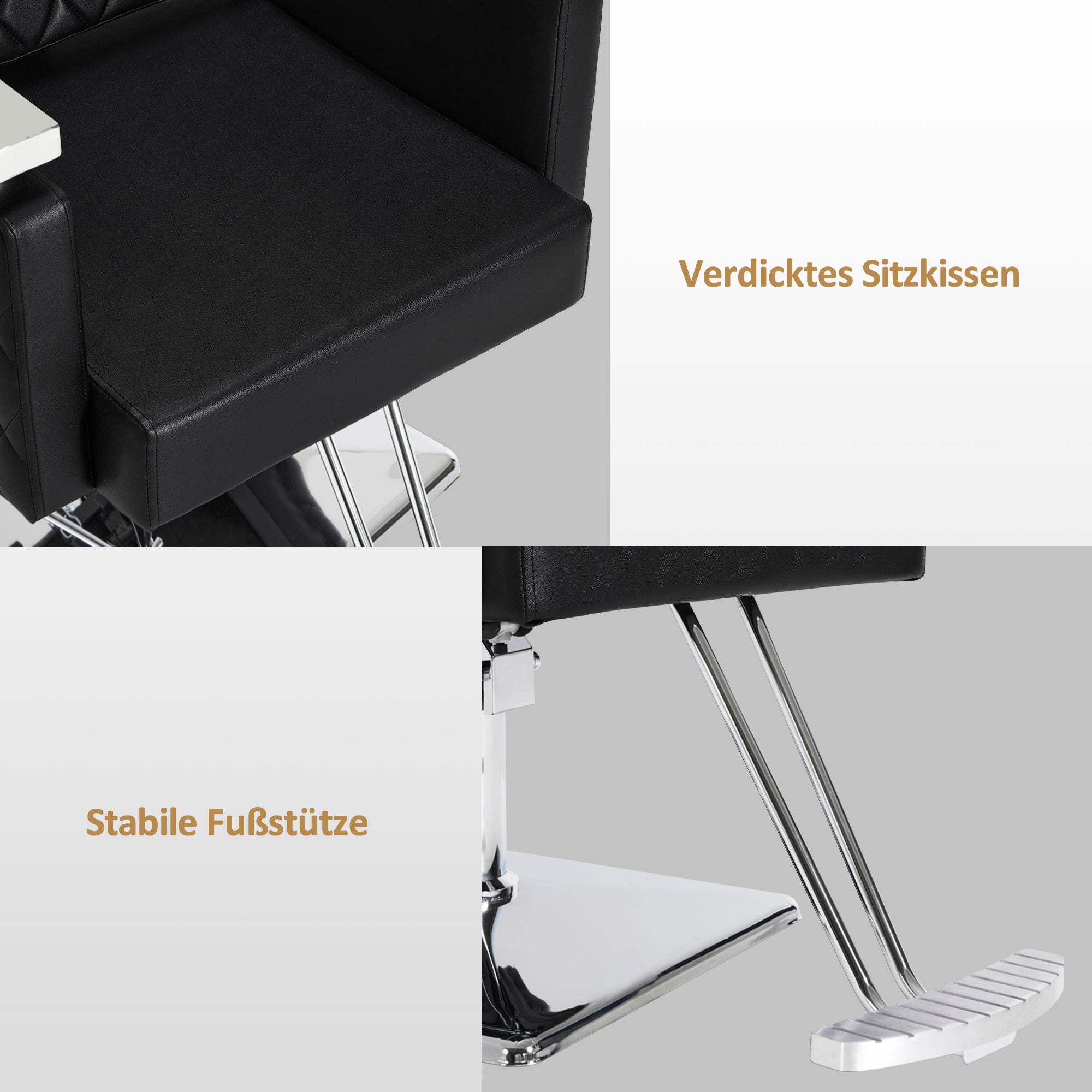 BarberPub Friseurstuhl mit Kopfstütze Kippbar, Friseurstühle mit Hydraulikpumpe 360° Drehbar, Friseureinrichtung Barber Stuhl Höhenverstellbar, Stylingstuhl PVC Kunstleder, 2073 (Schwarz)