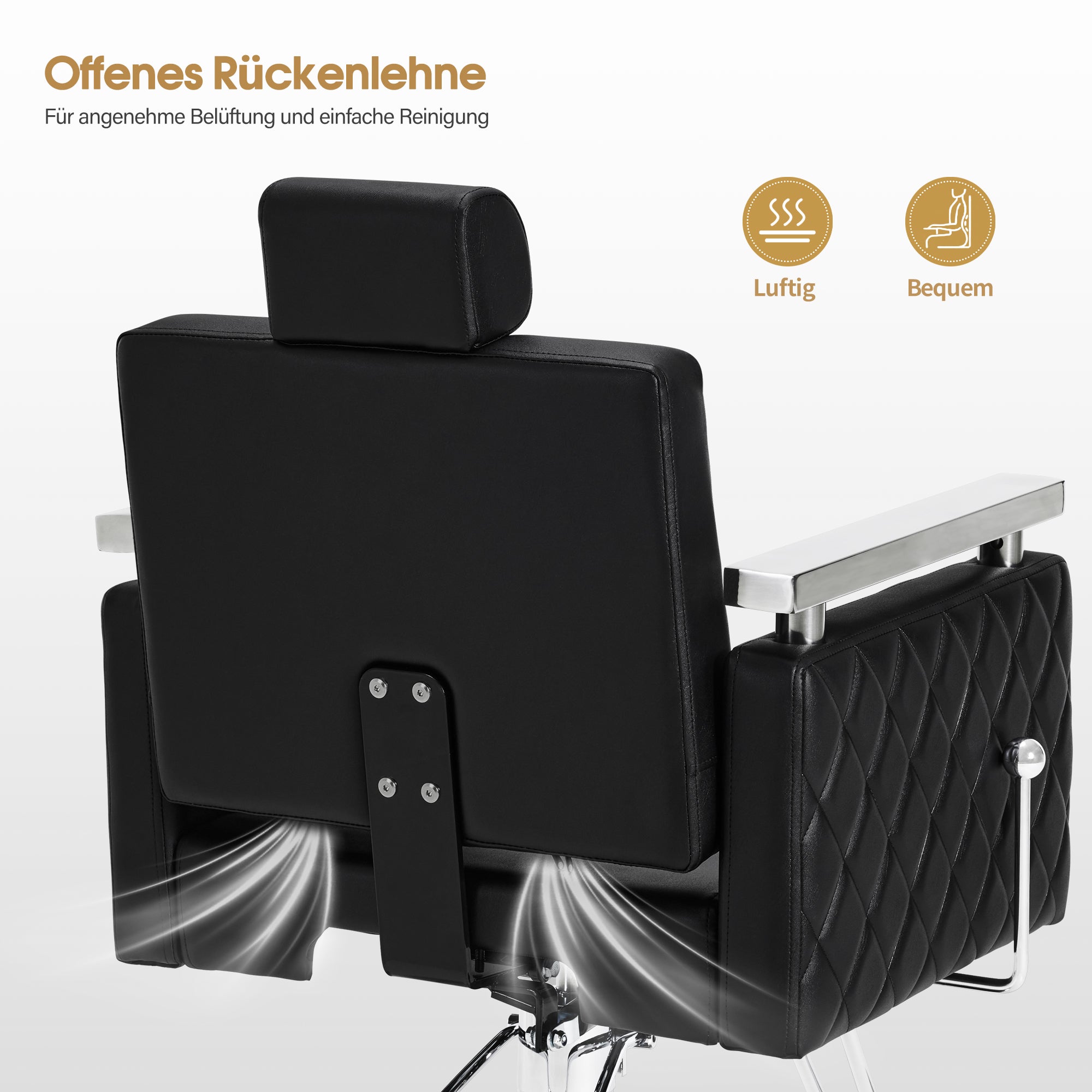 BarberPub Friseurstuhl mit Kopfstütze Kippbar, Friseurstühle mit Hydraulikpumpe 360° Drehbar, Friseureinrichtung Barber Stuhl Höhenverstellbar, Stylingstuhl PVC Kunstleder, 2073 (Schwarz)