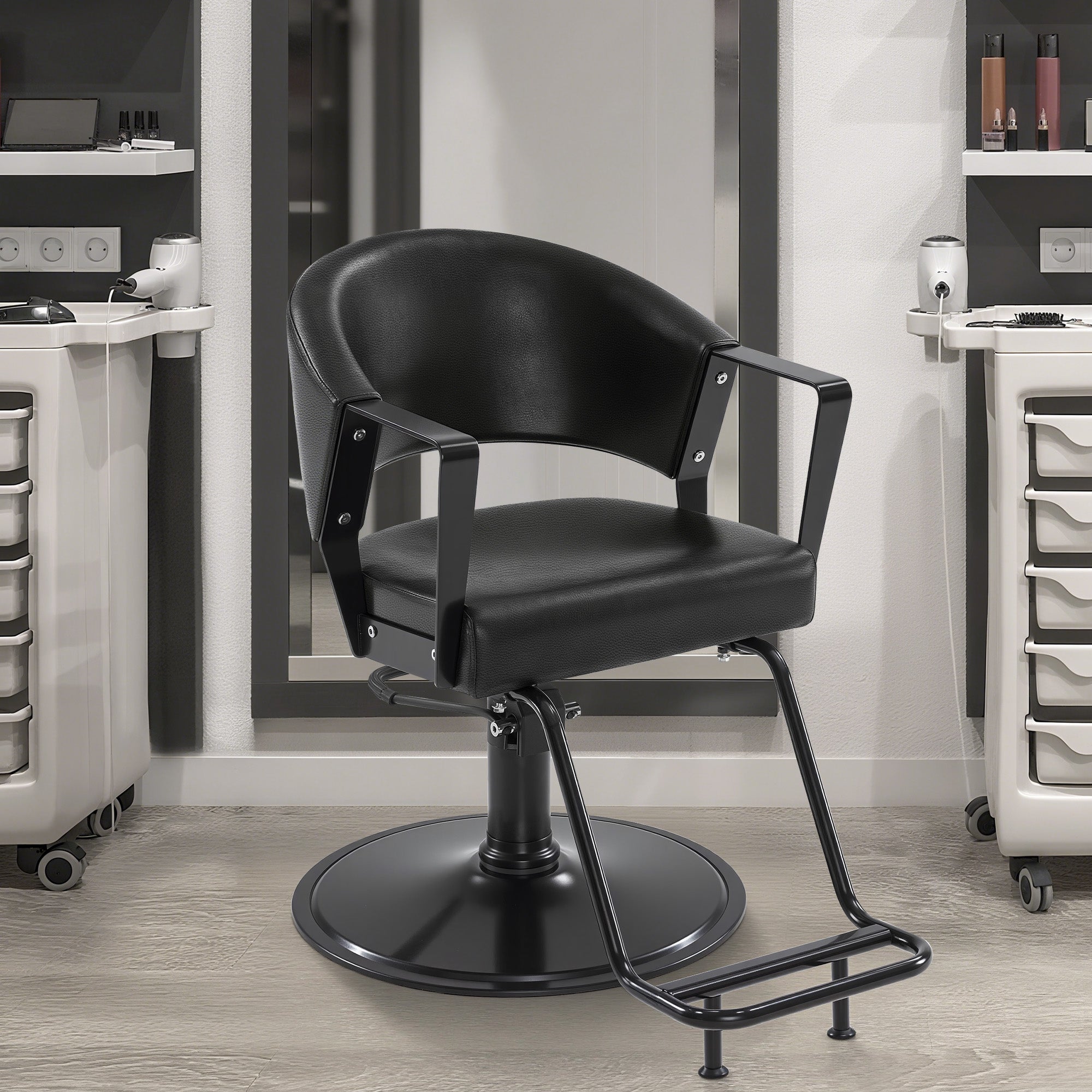 BarberPub Friseurstuhl mit Hydraulikpumpe 360° Drehbar, Friseureinrichtung Barber Chair Höhenverstellbar, Barber Stuhl Friseursessel PVC-Kunstleder Modern, 2083 (Schwarz)