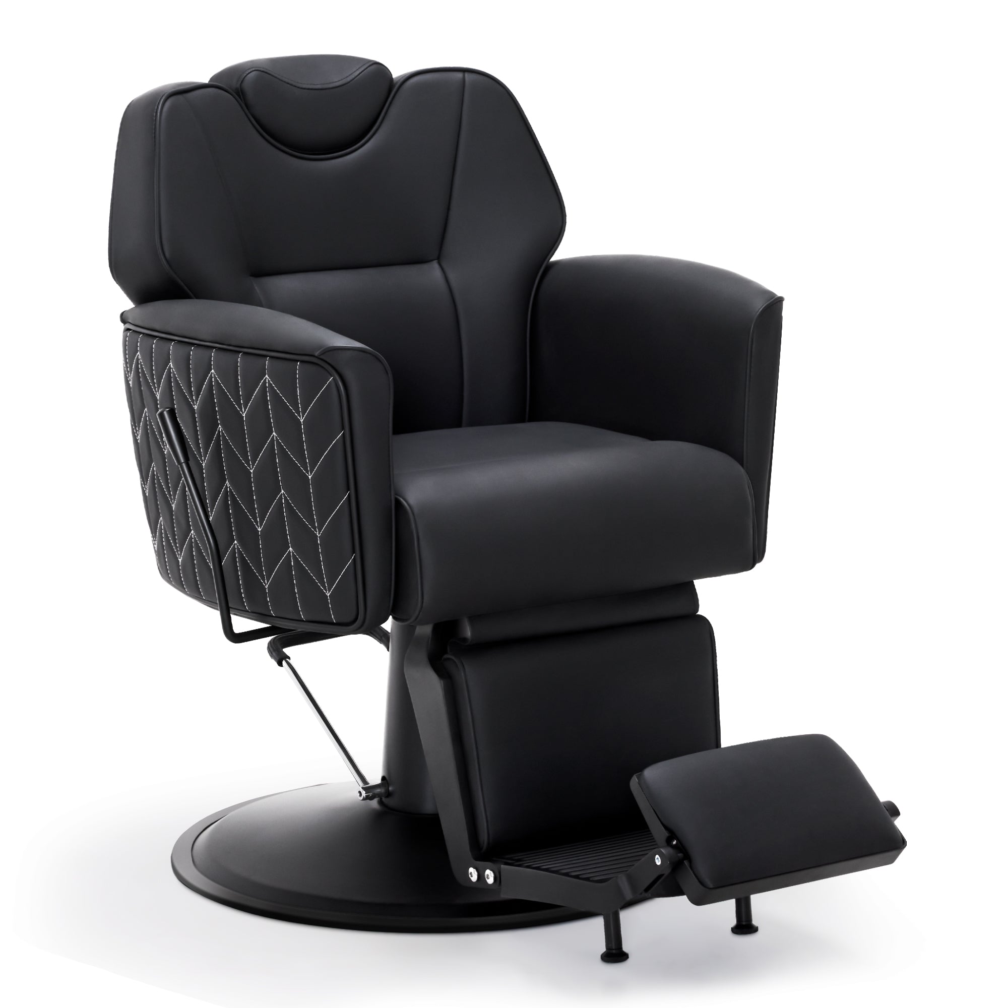 BarberPub Friseurstuhl mit Kopfstütze Kippbar, Friseureinrichtung  mit Hydraulikpumpe 360° Drehbar, Bedienungsstuhl Höhenverstellbar, Barber Stuhl Friseurstühle Kunstleder, 2625 (Schwarz)