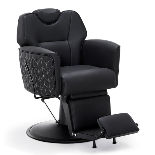 BarberPub Friseurstuhl mit Kopfstütze Kippbar, Friseureinrichtung  mit Hydraulikpumpe 360° Drehbar, Bedienungsstuhl Höhenverstellbar, Barber Stuhl Friseurstühle Kunstleder, 2625 (Schwarz)