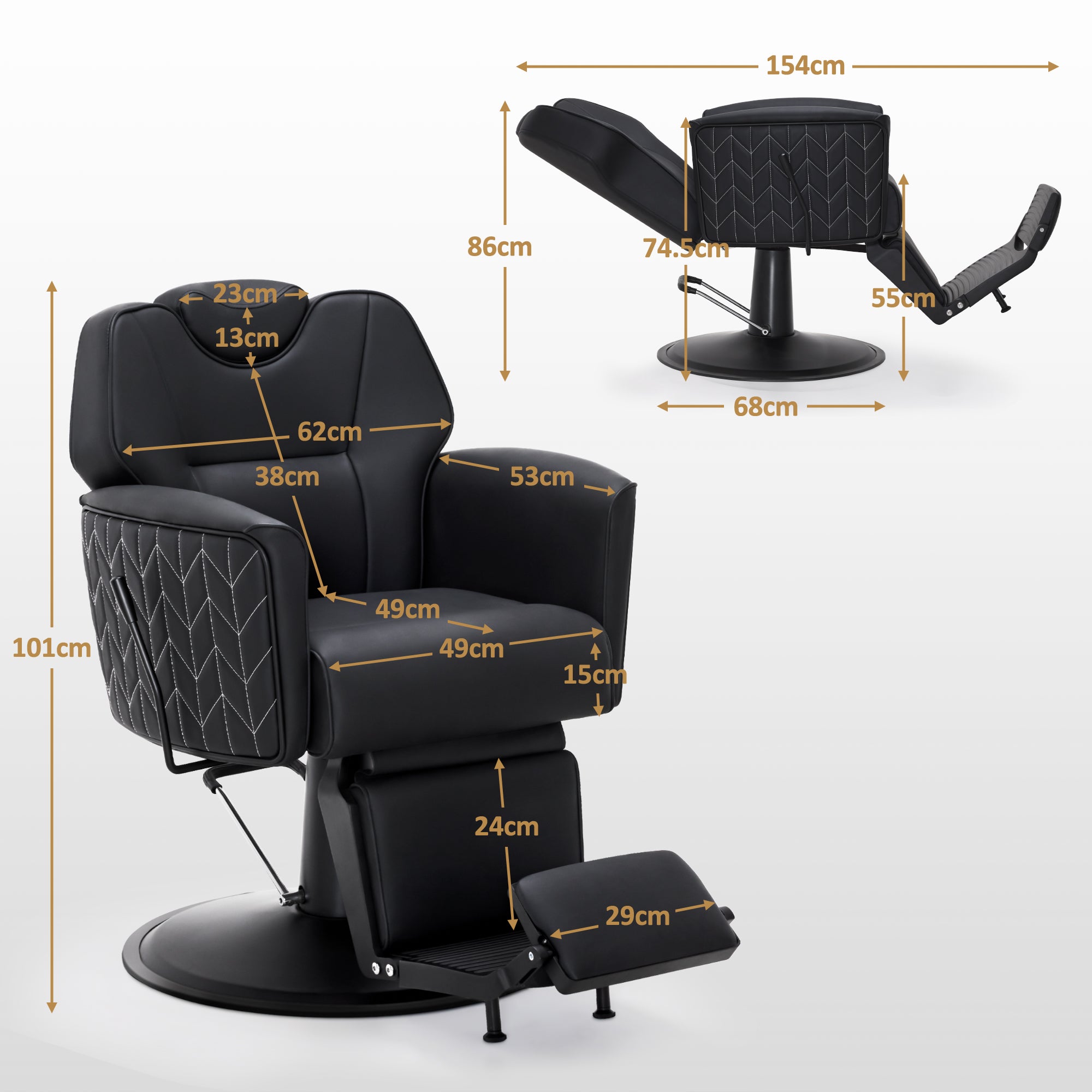 BarberPub Friseurstuhl mit Kopfstütze Kippbar, Friseureinrichtung  mit Hydraulikpumpe 360° Drehbar, Bedienungsstuhl Höhenverstellbar, Barber Stuhl Friseurstühle Kunstleder, 2625 (Schwarz)