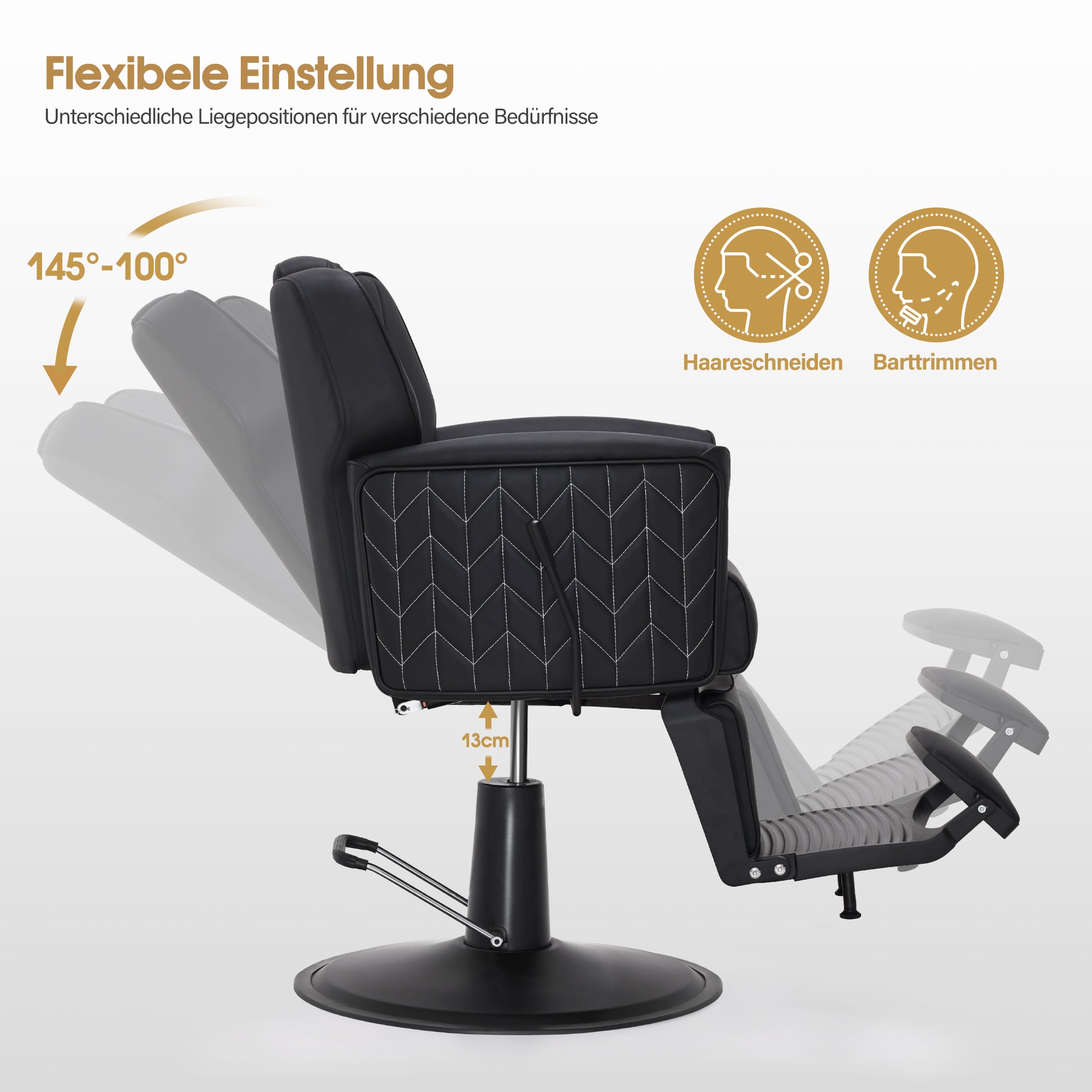 BarberPub Friseurstuhl mit Kopfstütze Kippbar, Friseureinrichtung  mit Hydraulikpumpe 360° Drehbar, Bedienungsstuhl Höhenverstellbar, Barber Stuhl Friseurstühle Kunstleder, 2625 (Schwarz)