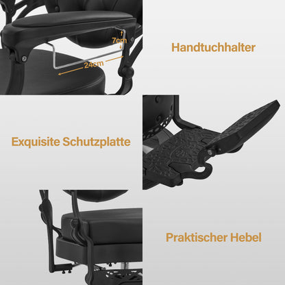 BarberPub Friseurstuhl mit Kopfstütze Kippbar, Friseureinrichtung mit Hydraulikpumpe 360° Drehbar, Höhenverstellbarer Bedienungsstuhl mit Vintage Stil, Barber Stuhl Kunstleder, 2933BK-F  (Schwarz)