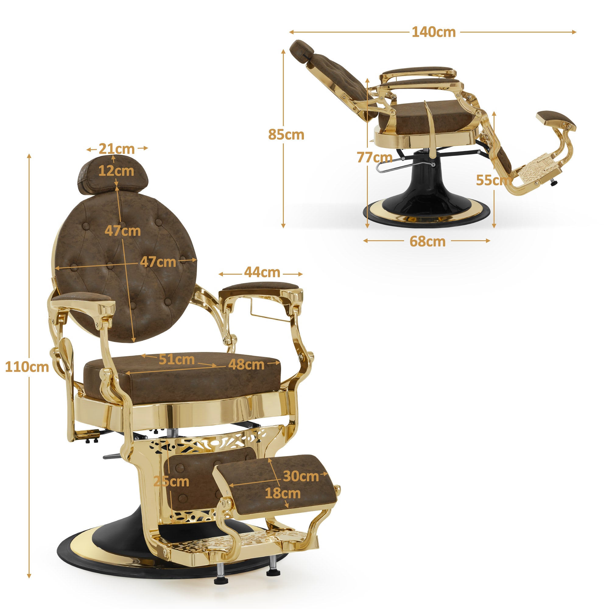 Fauteuil de barbier BarberPub avec appui-tête inclinable, équipement de coiffure avec pompe hydraulique rotative à 360°, chaise de coiffure réglable en hauteur de style vintage, chaise de barbier en cuir synthétique, 2933-F