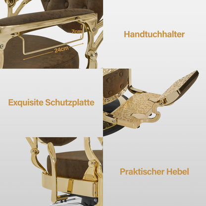 Fauteuil de barbier BarberPub avec appui-tête inclinable, équipement de coiffure avec pompe hydraulique rotative à 360°, chaise de coiffure réglable en hauteur de style vintage, chaise de barbier en cuir synthétique, 2933-F