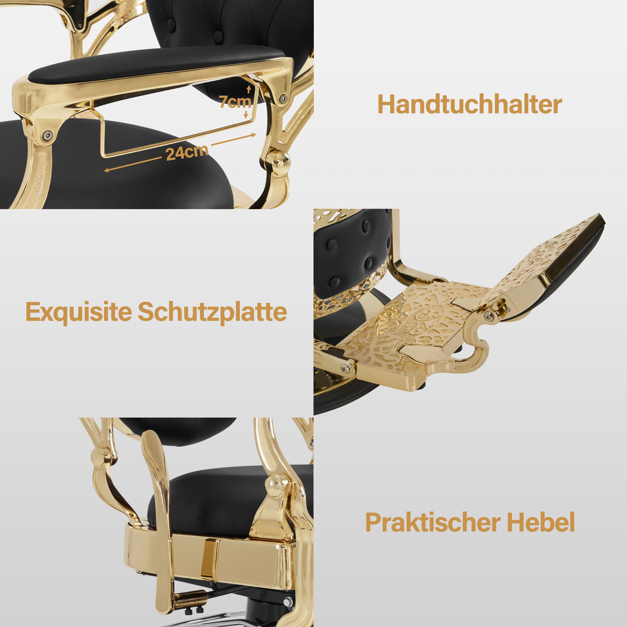 Fauteuil de barbier BarberPub avec appui-tête inclinable, équipement de coiffure avec pompe hydraulique rotative à 360°, chaise de coiffure réglable en hauteur de style vintage, chaise de barbier en cuir synthétique, 2933-F