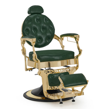 Fauteuil de barbier BarberPub avec appui-tête inclinable, équipement de coiffure avec pompe hydraulique rotative à 360°, chaise de coiffure réglable en hauteur de style vintage, chaise de barbier en cuir synthétique, 2933-F