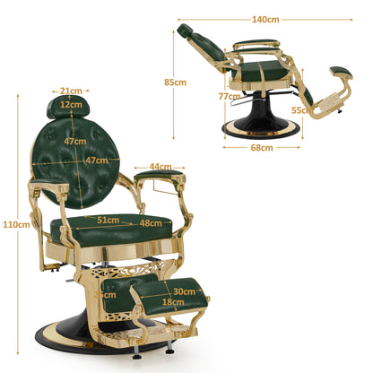 Fauteuil de barbier BarberPub avec appui-tête inclinable, équipement de coiffure avec pompe hydraulique rotative à 360°, chaise de coiffure réglable en hauteur de style vintage, chaise de barbier en cuir synthétique, 2933-F