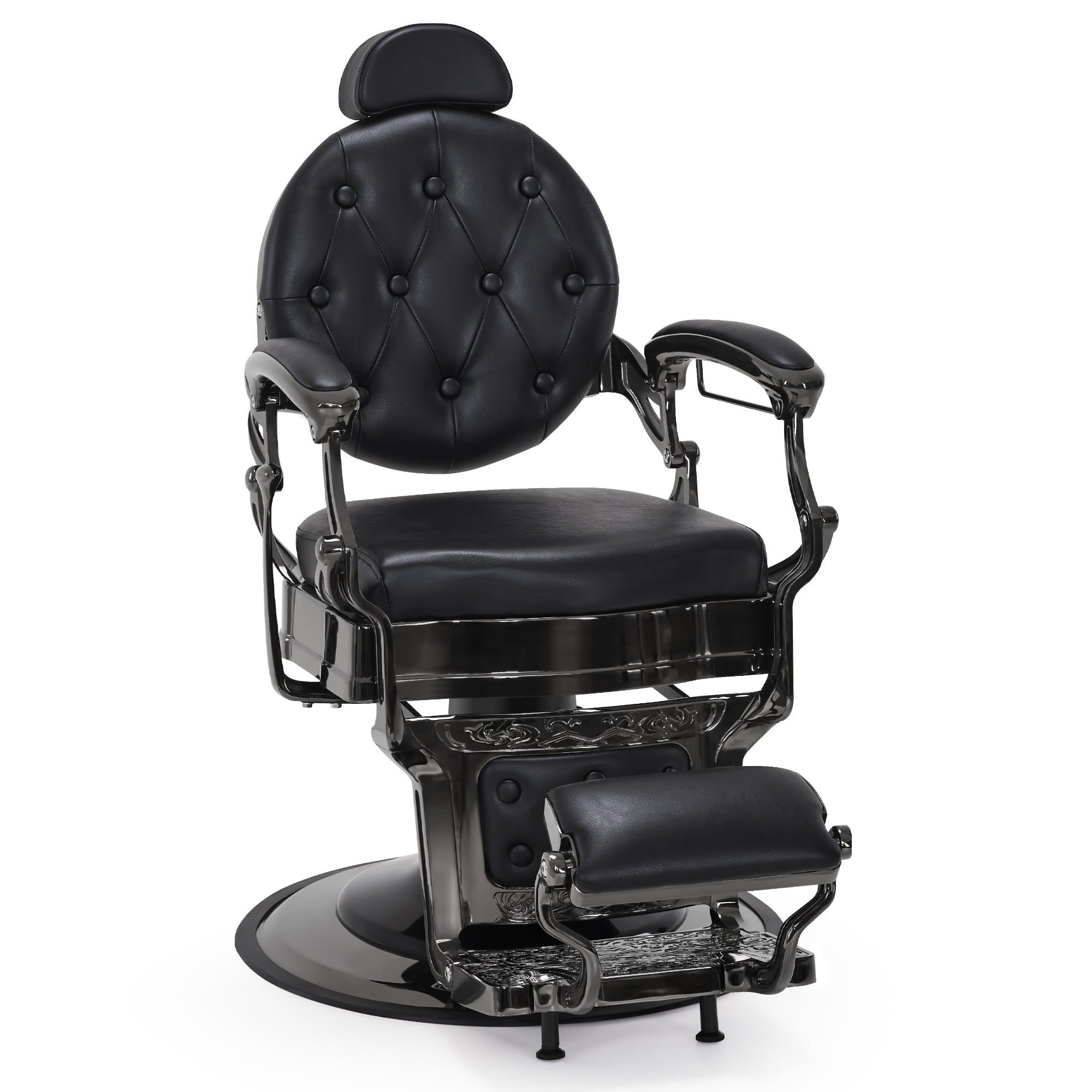 Barberpub Friseurstuhl Friseursessel mit Retro-/ Vintage Stil Mattschwarz 2933BK, mit Retro/ Vintage Stil, 360° drehbar, Kunstleder,113 × 68 × 109 cm