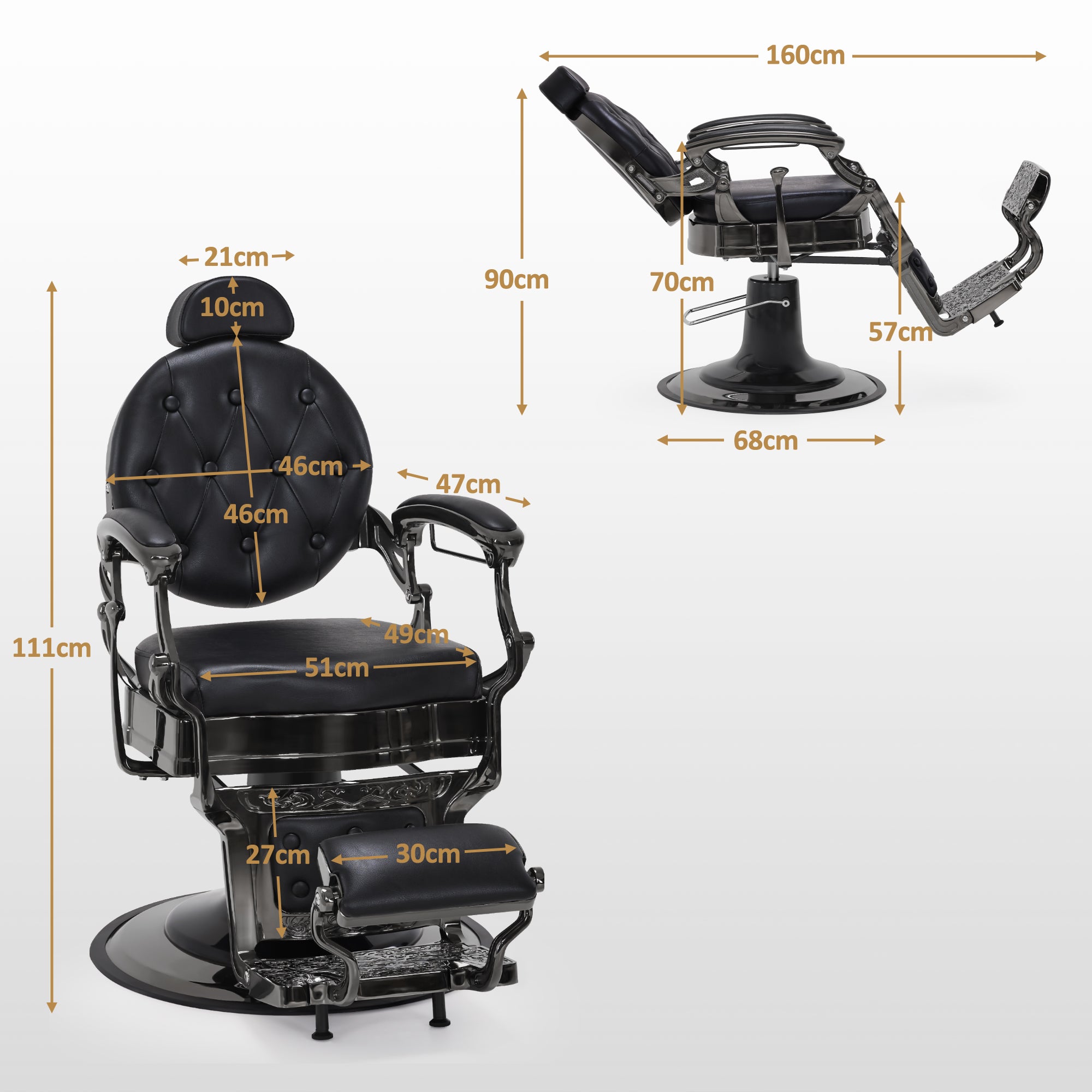 Barberpub Friseurstuhl Friseursessel mit Retro-/ Vintage Stil Mattschwarz 2933BK, mit Retro/ Vintage Stil, 360° drehbar, Kunstleder,113 × 68 × 109 cm