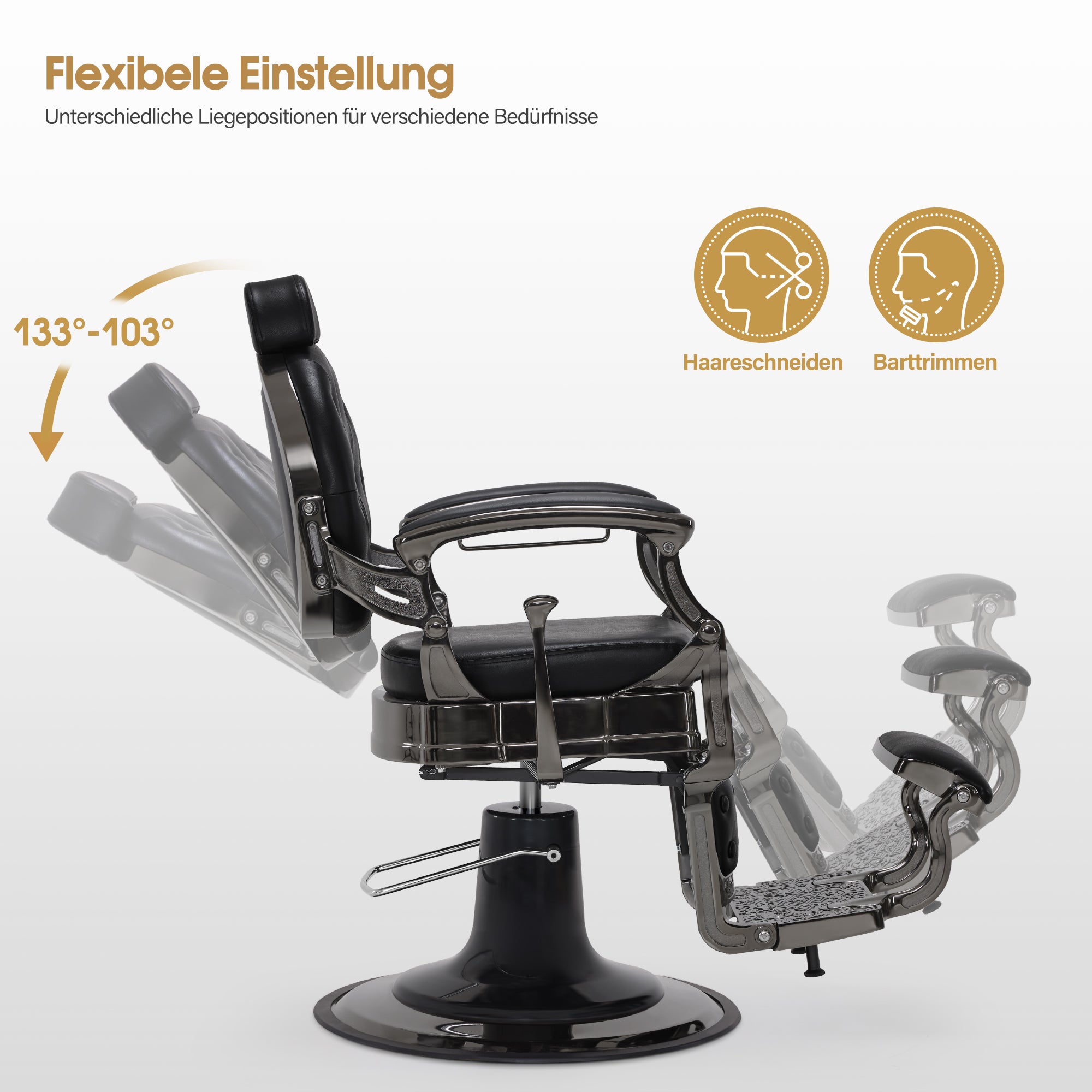 Barberpub Friseurstuhl Friseursessel mit Retro-/ Vintage Stil Mattschwarz 2933BK, mit Retro/ Vintage Stil, 360° drehbar, Kunstleder,113 × 68 × 109 cm