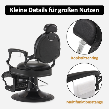 Barberpub Friseurstuhl mit Kopfstütze, Friseursessel Kippbar & Höhenverstellbar, 360°Drehbar, Barber Stuhl Retro Vintage, 2940(Schwarz)