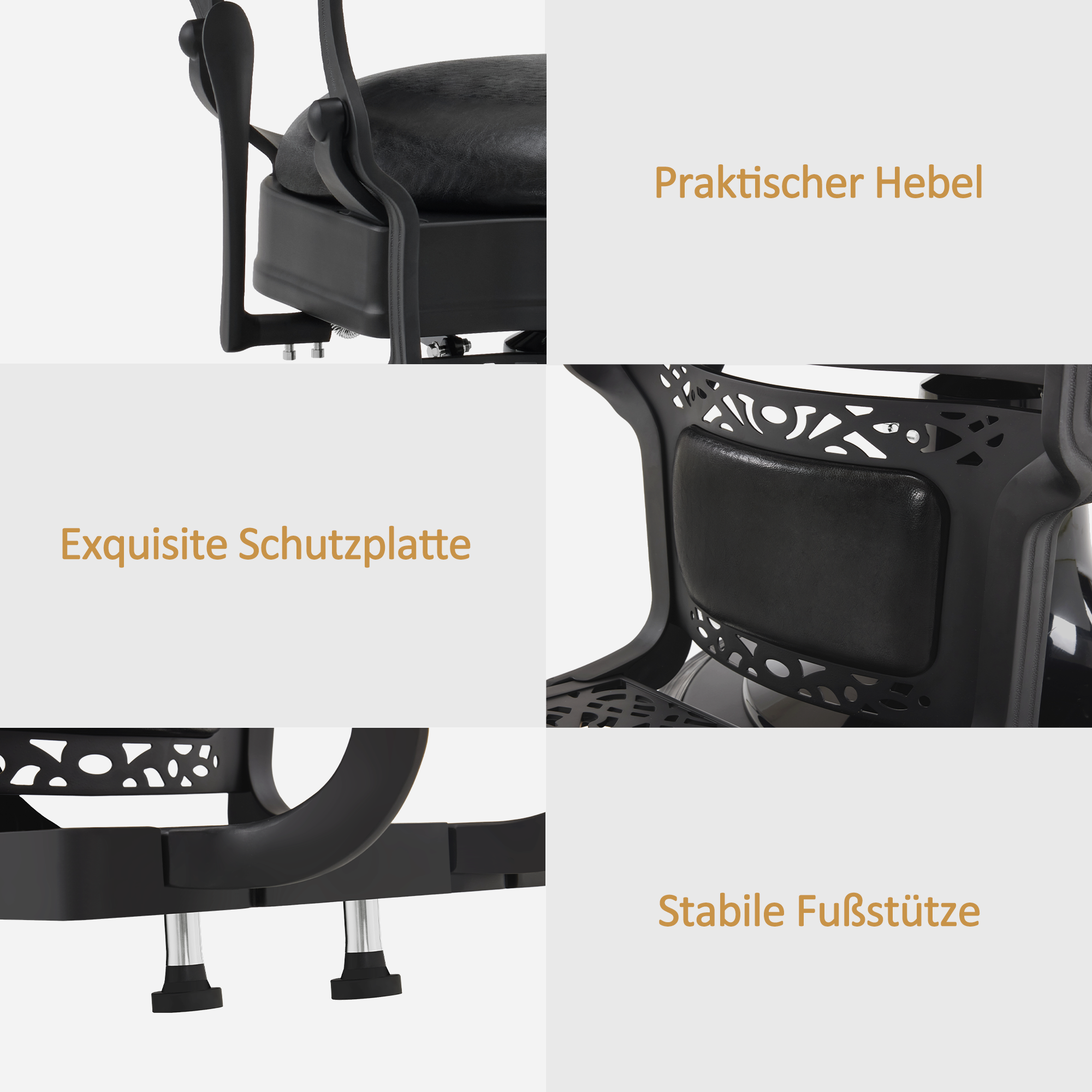 Barberpub Friseurstuhl mit Kopfstütze, Friseursessel Kippbar & Höhenverstellbar, 360°Drehbar, Barber Stuhl Retro Vintage, 2940(Schwarz)