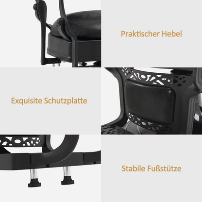 Barberpub Friseurstuhl mit Kopfstütze, Friseursessel Kippbar & Höhenverstellbar, 360°Drehbar, Barber Stuhl Retro Vintage, 2940(Schwarz)