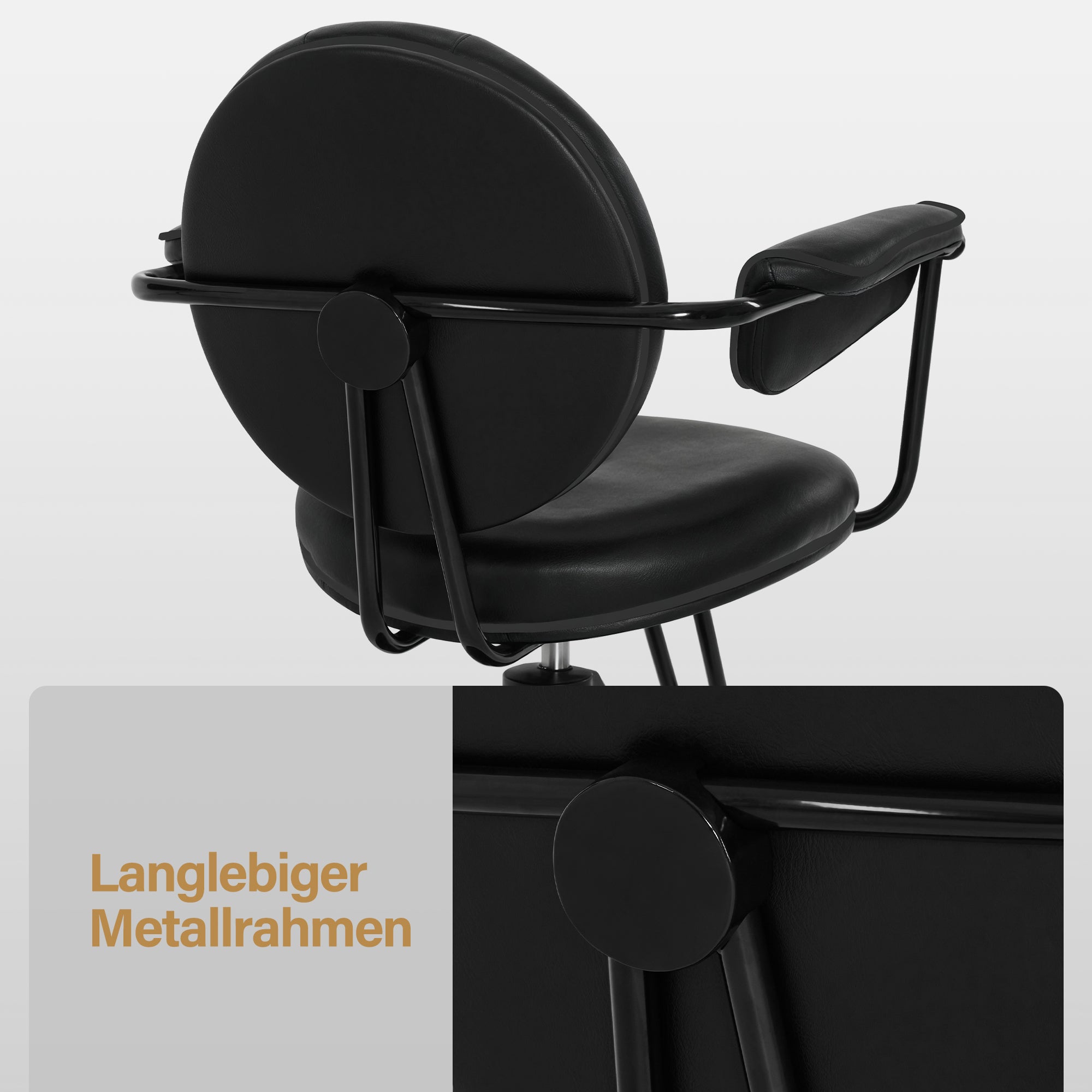 BarberPub Friseurstuhl mit Hydraulikpumpe 360° Drehbar, Friseureinrichtung Barber Chair Höhenverstellbar, Barber Stuhl Friseursessel PVC Kunstleder Vintage, 3159 (Schwarz)