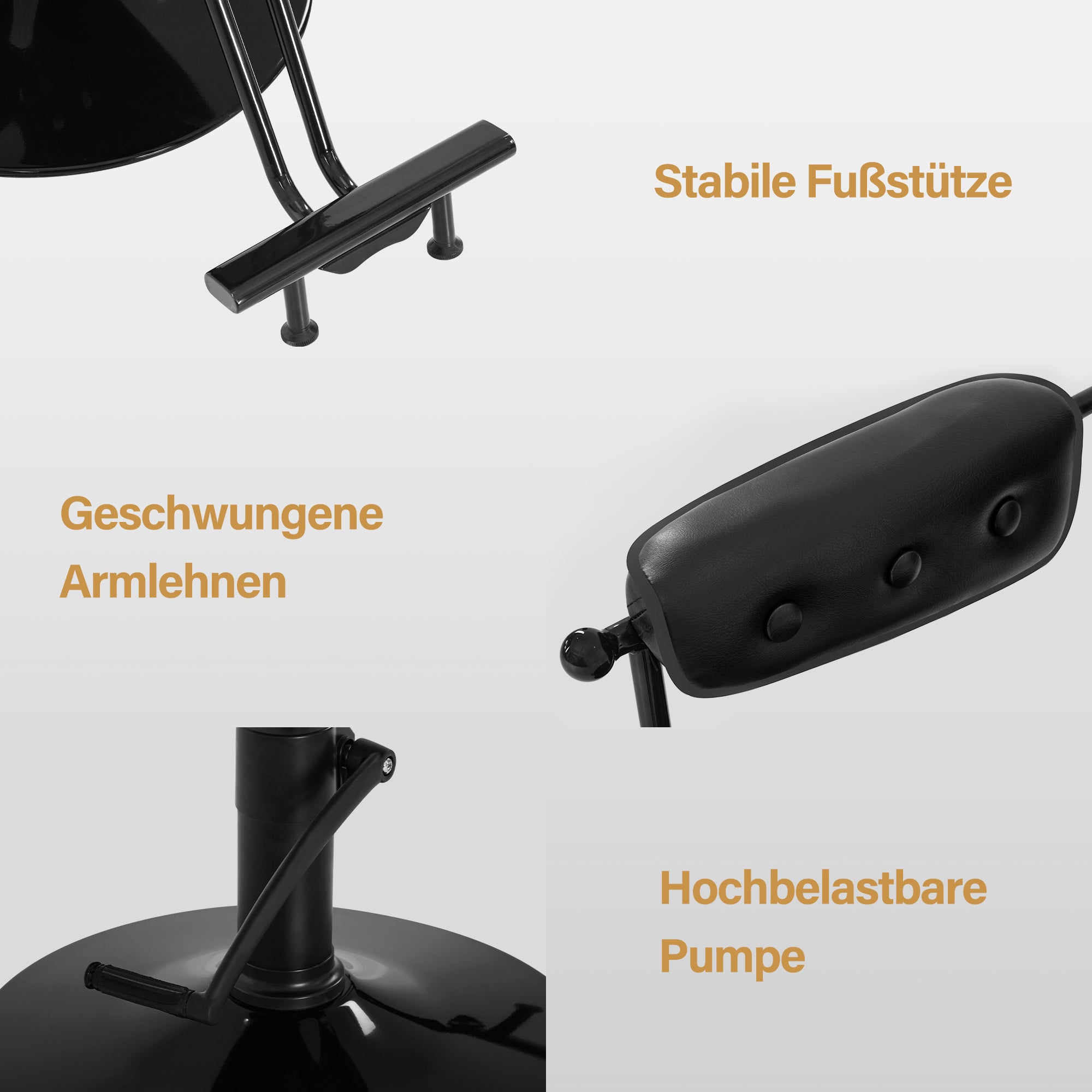 BarberPub Friseurstuhl mit Hydraulikpumpe 360° Drehbar, Friseureinrichtung Barber Chair Höhenverstellbar, Barber Stuhl Friseursessel PVC Kunstleder Vintage, 3159 (Schwarz)