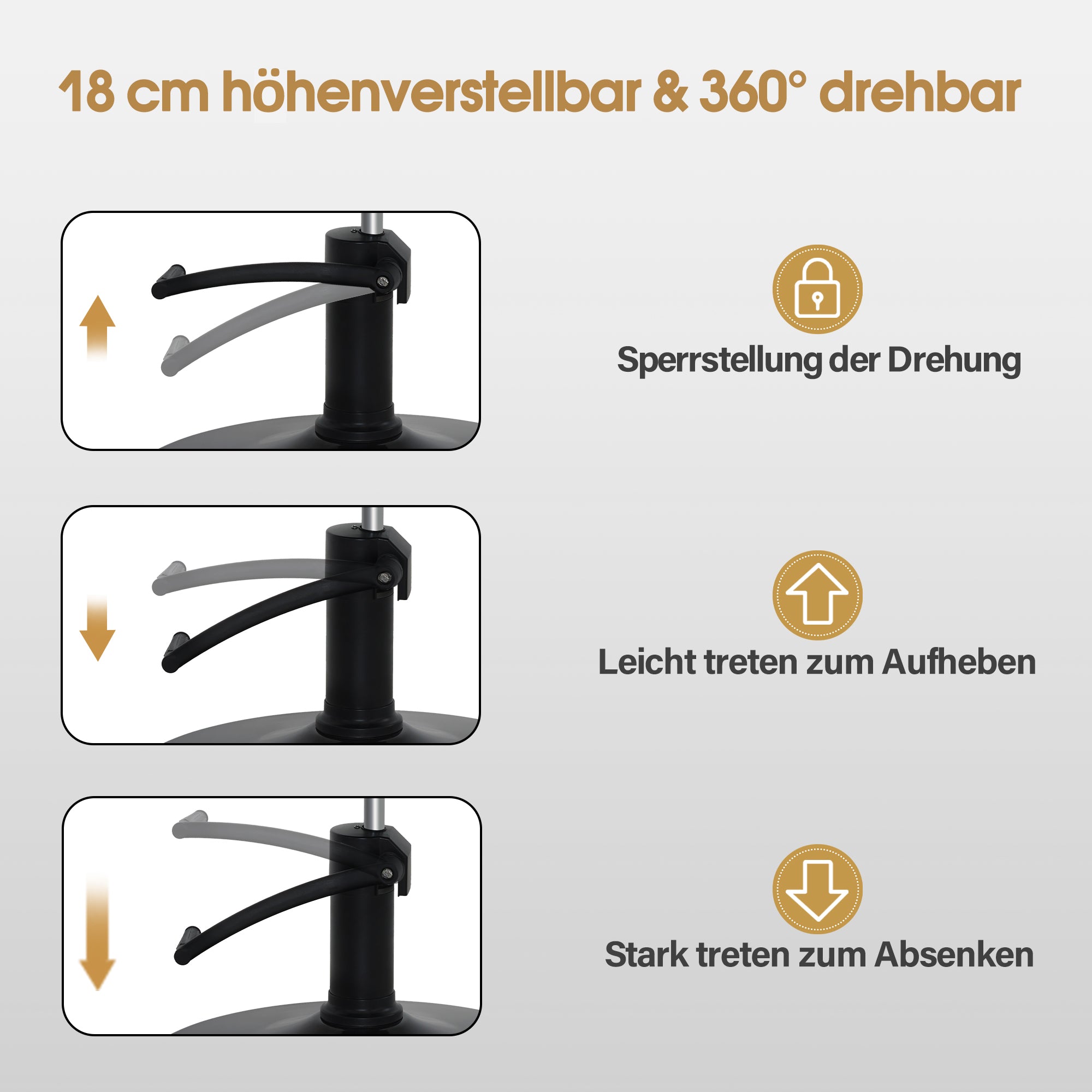 BarberPub Friseurstuhl mit Hydraulikpumpe 360° Drehbar, Friseureinrichtung Barber Chair Höhenverstellbar, Barber Stuhl Friseursessel PVC Kunstleder Vintage, 3159 (Schwarz)