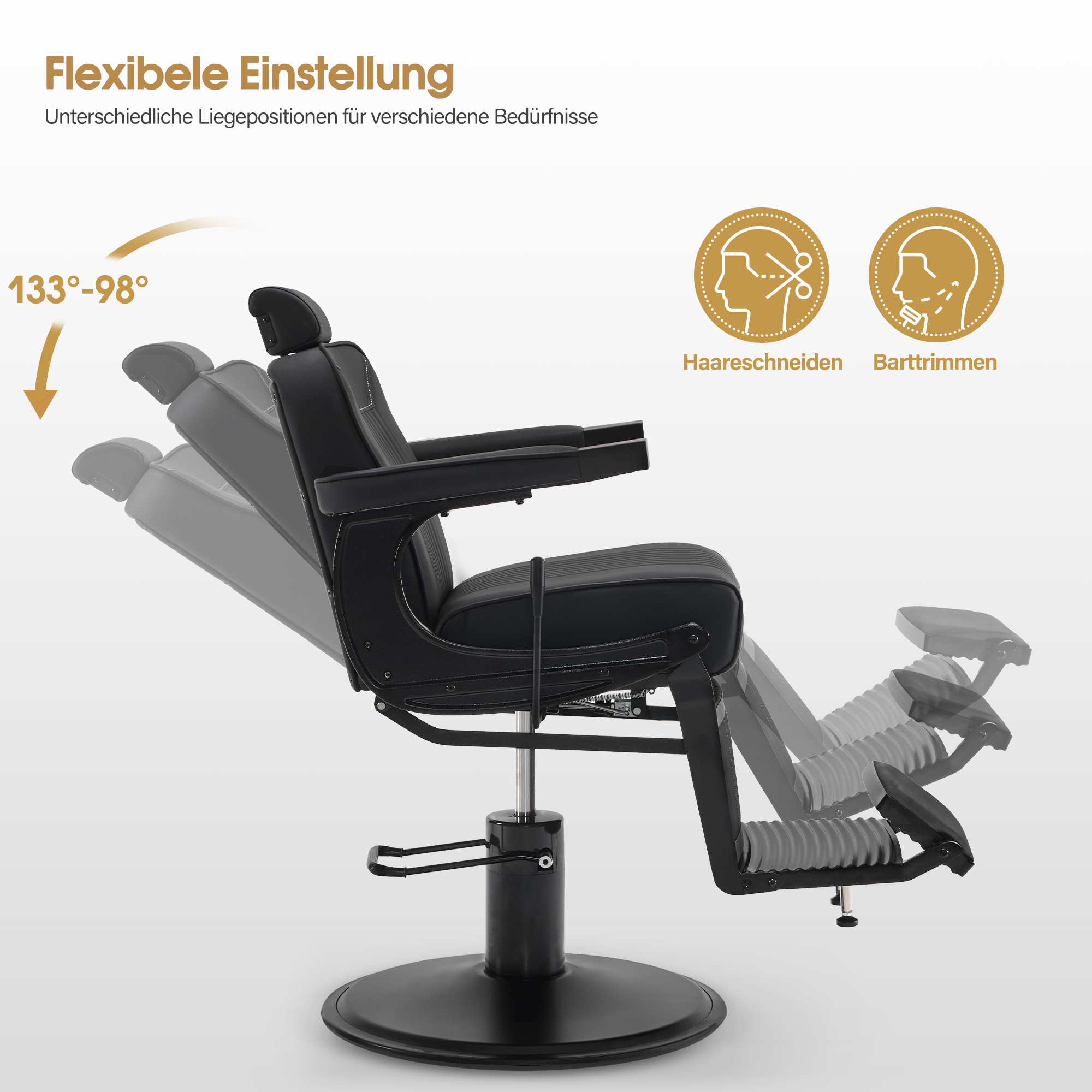Barberpub Friseurstuhl Friseureinrichtung Friseursessel Bedienungsstuhl 3822, Salon SPA PVC-Kunstleder 140° Kippbar, höhenverstellbar