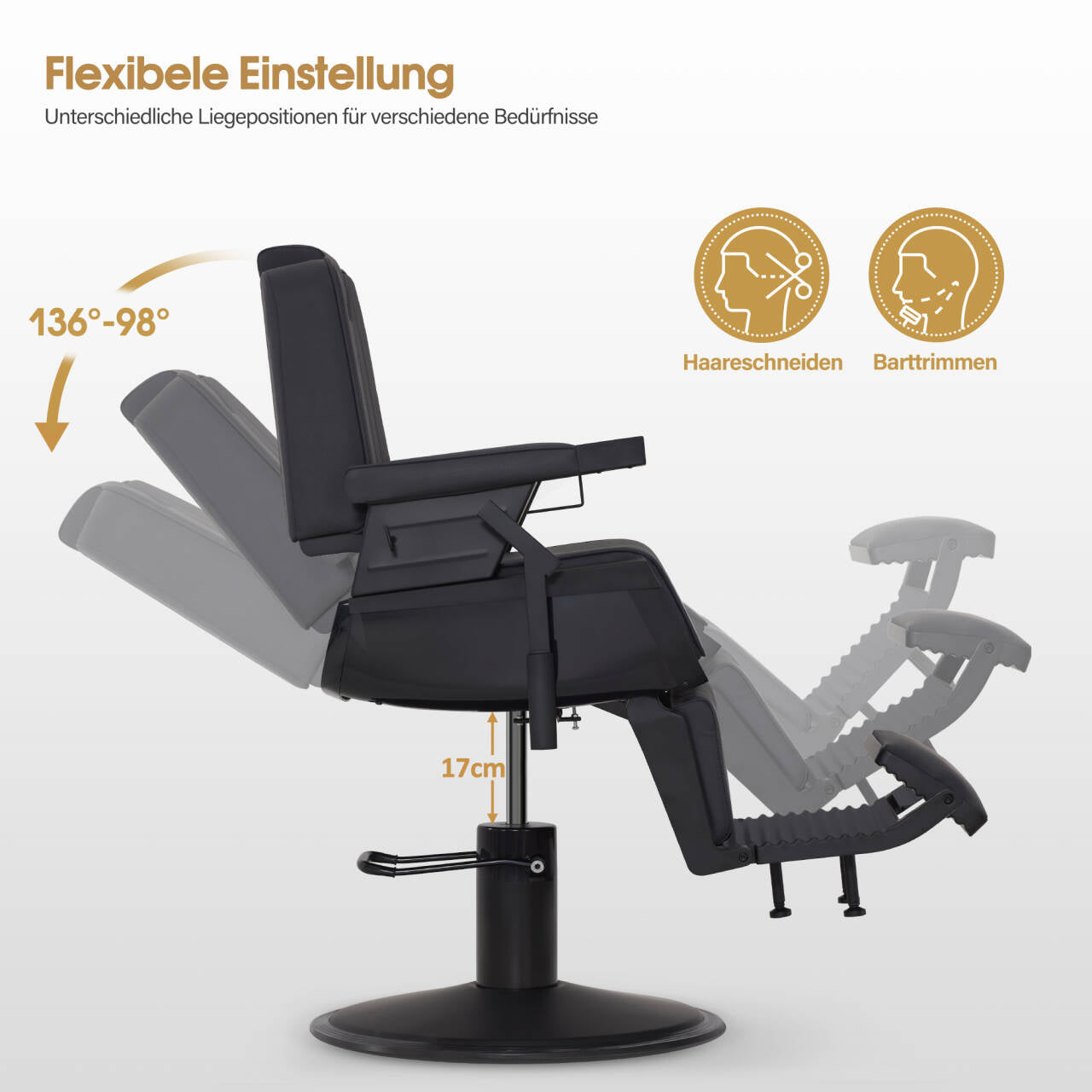 BarberPub Friseurstuhl mit Kopfstütze Kippbar, Friseureinrichtung  mit Hydraulikpumpe 360° Drehbar, Bedienungsstuhl Höhenverstellbar, Barber Stuhl Kunstleder, 3823