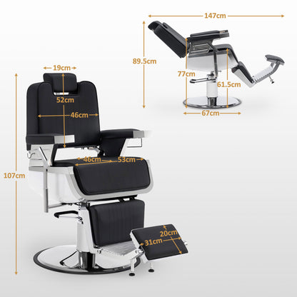 BarberPub Friseurstuhl mit Kopfstütze Kippbar, Friseureinrichtung  mit Hydraulikpumpe 360° Drehbar, Bedienungsstuhl Höhenverstellbar, Barber Stuhl Kunstleder, 3823