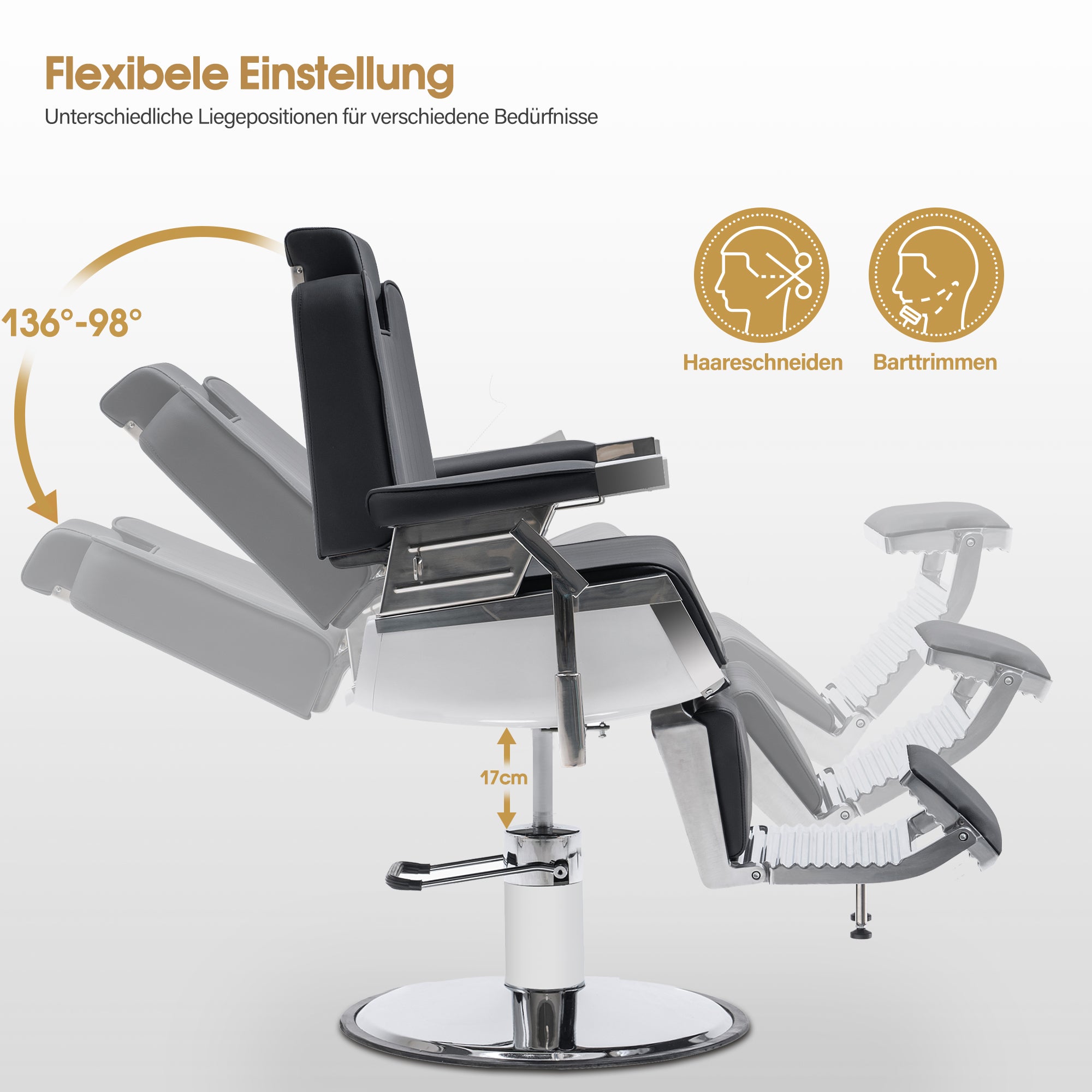 BarberPub Friseurstuhl mit Kopfstütze Kippbar, Friseureinrichtung  mit Hydraulikpumpe 360° Drehbar, Bedienungsstuhl Höhenverstellbar, Barber Stuhl Kunstleder, 3823