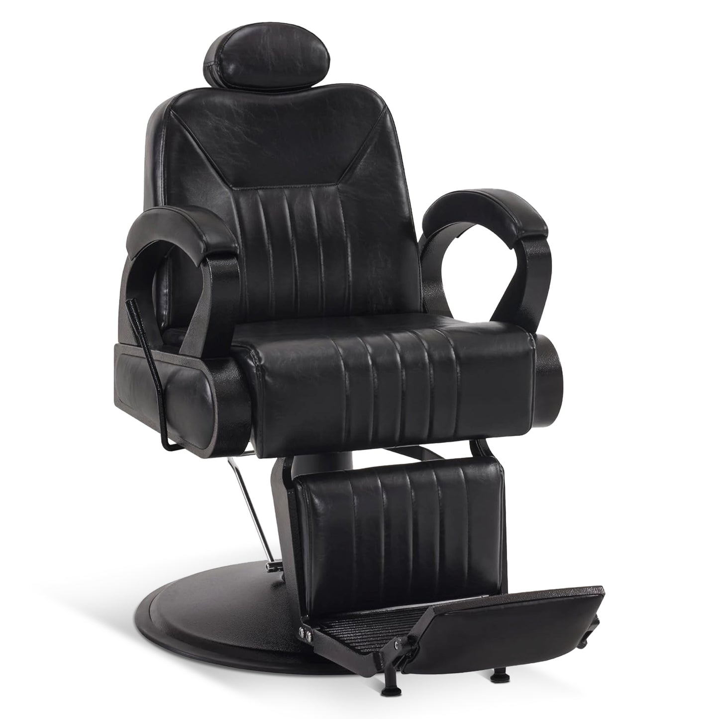 BarberPub Friseurstuhl mit Kopfstütze Kippbar, Friseureinrichtung mit Hydraulikpumpe 360° Drehbar, Bedienungsstuhl Friseurstühle Höhenverstellbar, Barber Stuhl Kunstleder 3851 (Schwarz)