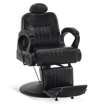 BarberPub Friseurstuhl mit Kopfstütze Kippbar, Friseureinrichtung mit Hydraulikpumpe 360° Drehbar, Bedienungsstuhl Friseurstühle Höhenverstellbar, Barber Stuhl Kunstleder 3851 (Schwarz)