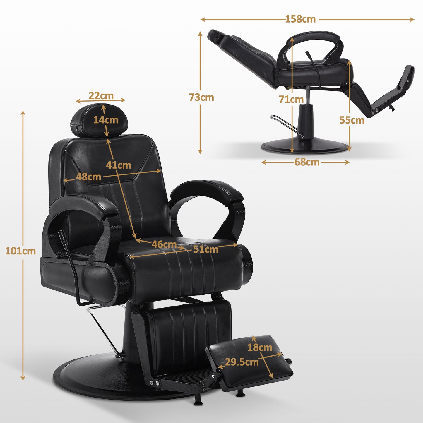 BarberPub Friseurstuhl mit Kopfstütze Kippbar, Friseureinrichtung mit Hydraulikpumpe 360° Drehbar, Bedienungsstuhl Friseurstühle Höhenverstellbar, Barber Stuhl Kunstleder 3851 (Schwarz)
