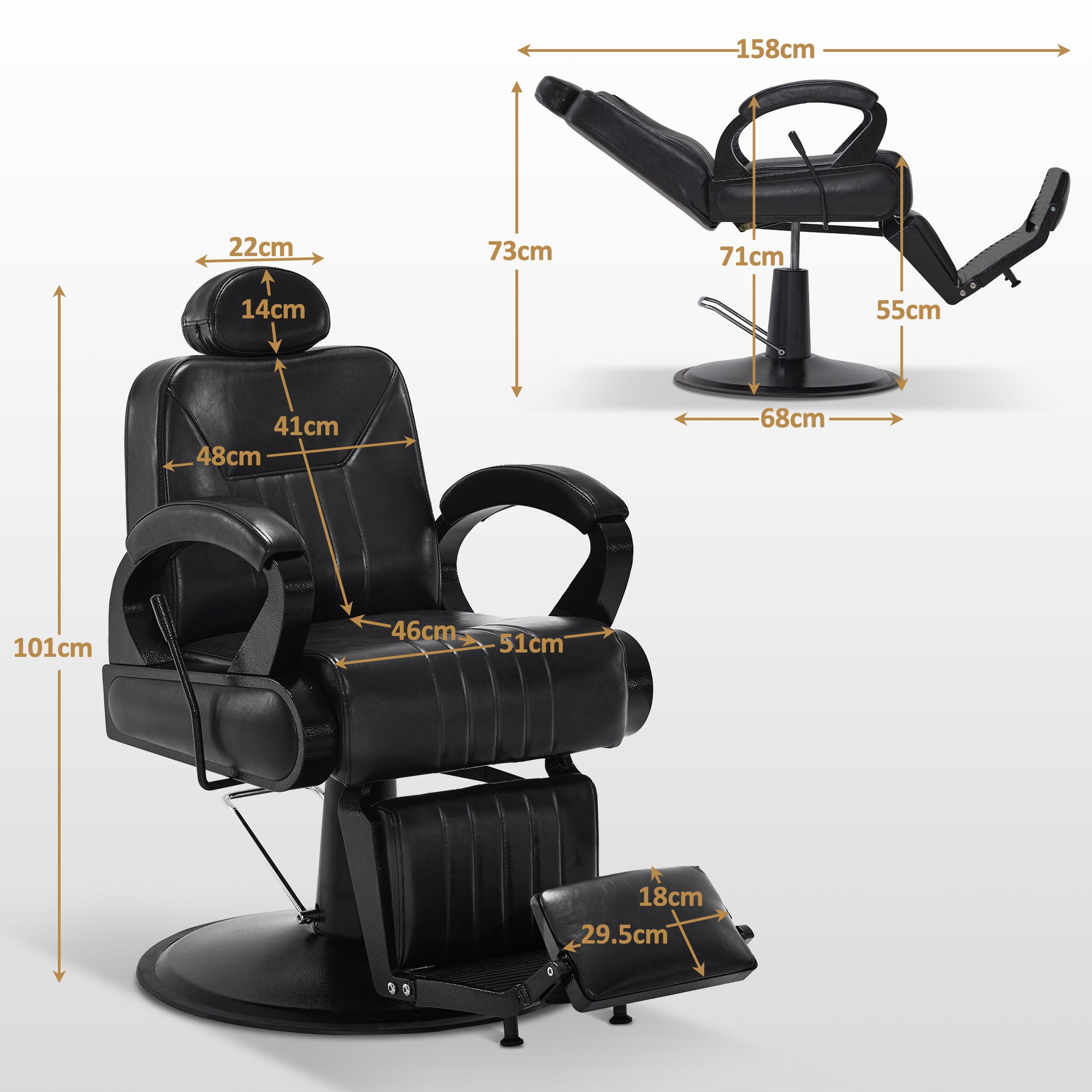 BarberPub Friseurstuhl mit Kopfstütze Kippbar, Friseureinrichtung mit Hydraulikpumpe 360° Drehbar, Bedienungsstuhl Friseurstühle Höhenverstellbar, Barber Stuhl Kunstleder 3851 (Schwarz)