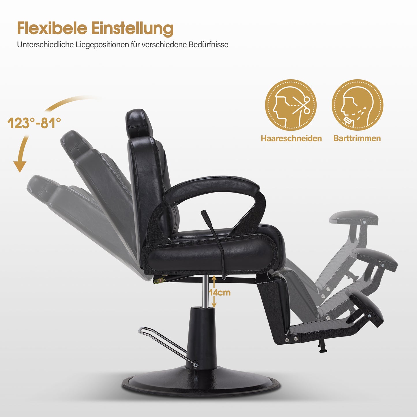 BarberPub Friseurstuhl mit Kopfstütze Kippbar, Friseureinrichtung mit Hydraulikpumpe 360° Drehbar, Bedienungsstuhl Friseurstühle Höhenverstellbar, Barber Stuhl Kunstleder 3851 (Schwarz)