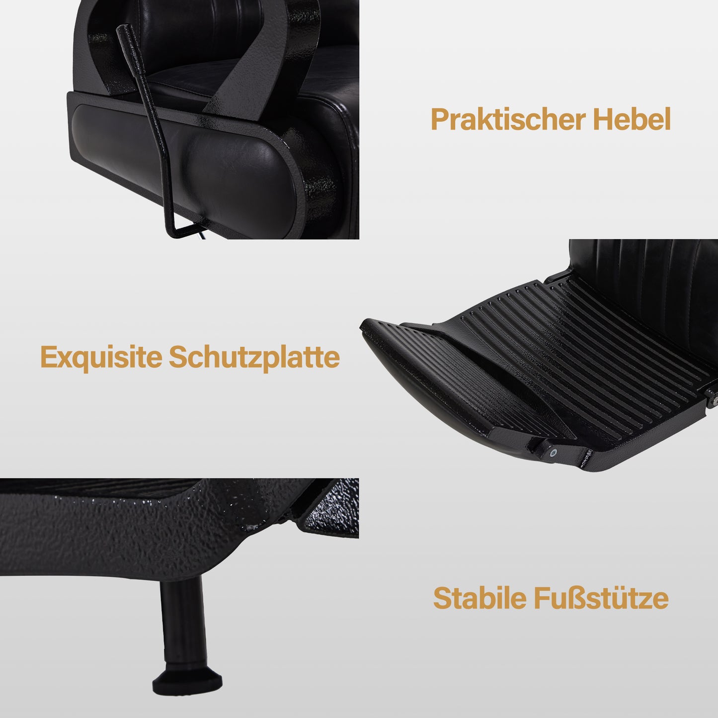 BarberPub Friseurstuhl mit Kopfstütze Kippbar, Friseureinrichtung mit Hydraulikpumpe 360° Drehbar, Bedienungsstuhl Friseurstühle Höhenverstellbar, Barber Stuhl Kunstleder 3851 (Schwarz)