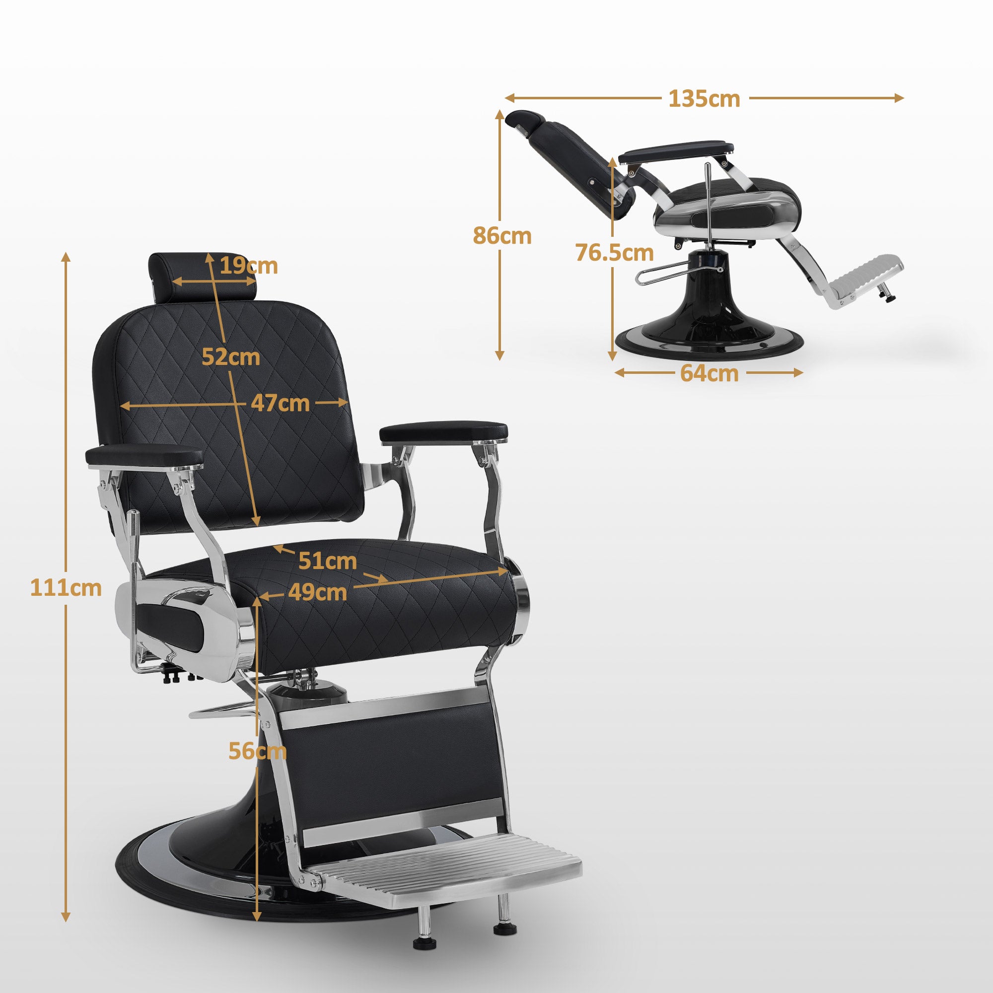 BarberPub Friseurstuhl mit Kopfstütze Kippbar, Friseureinrichtung  mit Hydraulikpumpe 360° Drehbar, Bedienungsstuhl Höhenverstellbar, Barber Stuhl Friseurstühle Kunstleder, 3855