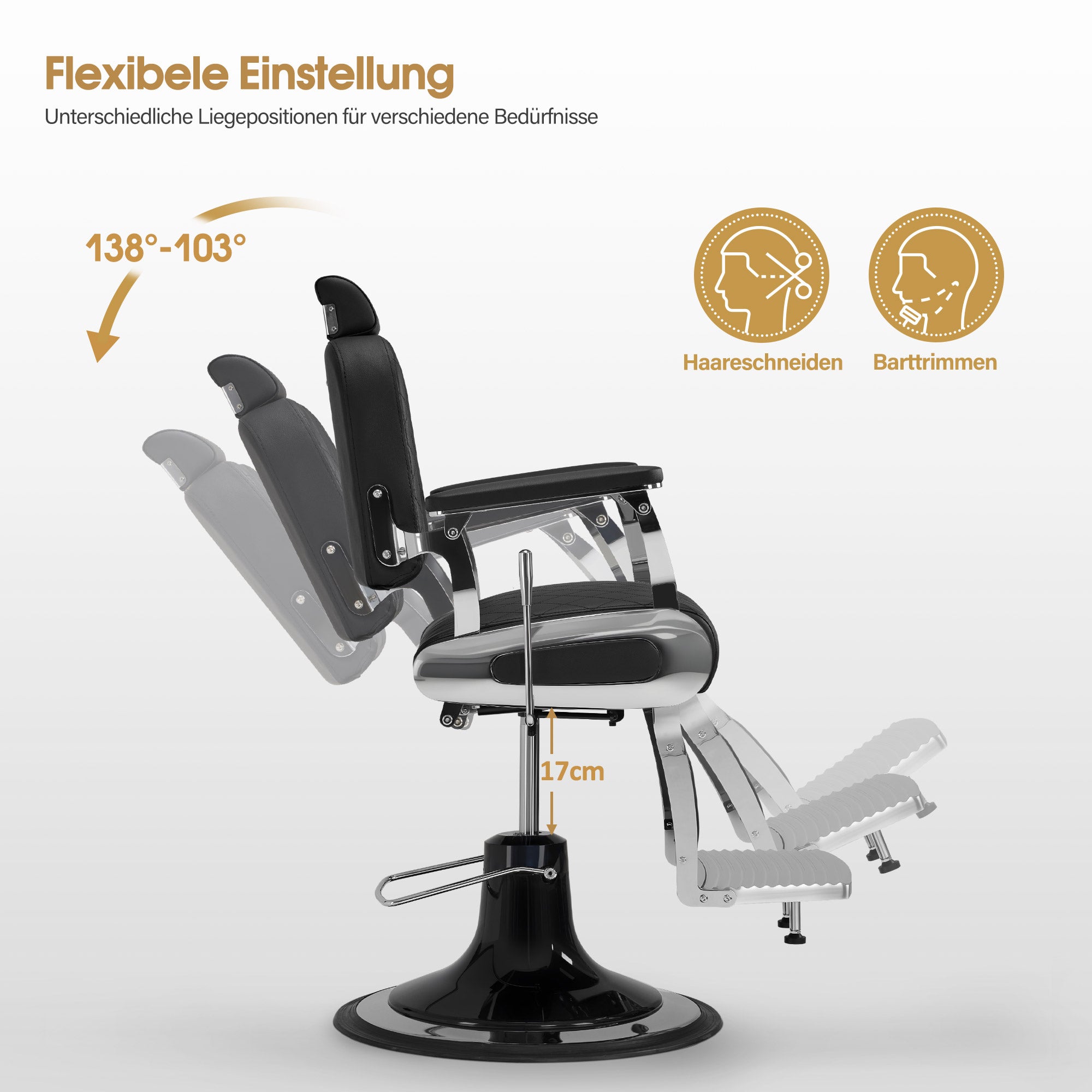 BarberPub Friseurstuhl mit Kopfstütze Kippbar, Friseureinrichtung  mit Hydraulikpumpe 360° Drehbar, Bedienungsstuhl Höhenverstellbar, Barber Stuhl Friseurstühle Kunstleder, 3855