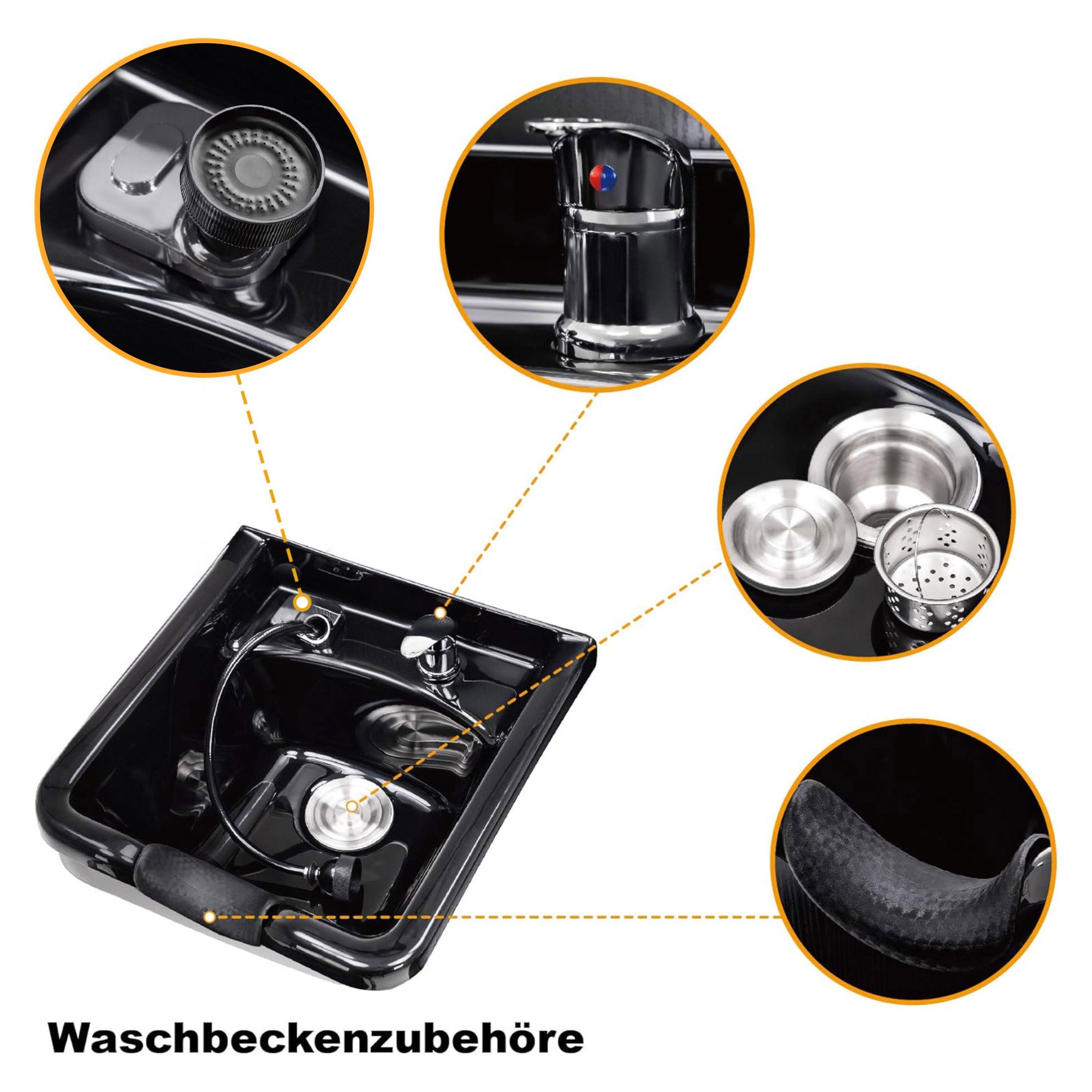 BarberPub Professionelle Rückwärtswaschanlage ohne Stuhl Friseurwaschplatz Waschtisch mit Rückwärtswaschbecken Saloneinrichtung 7134 ( Schwarz)