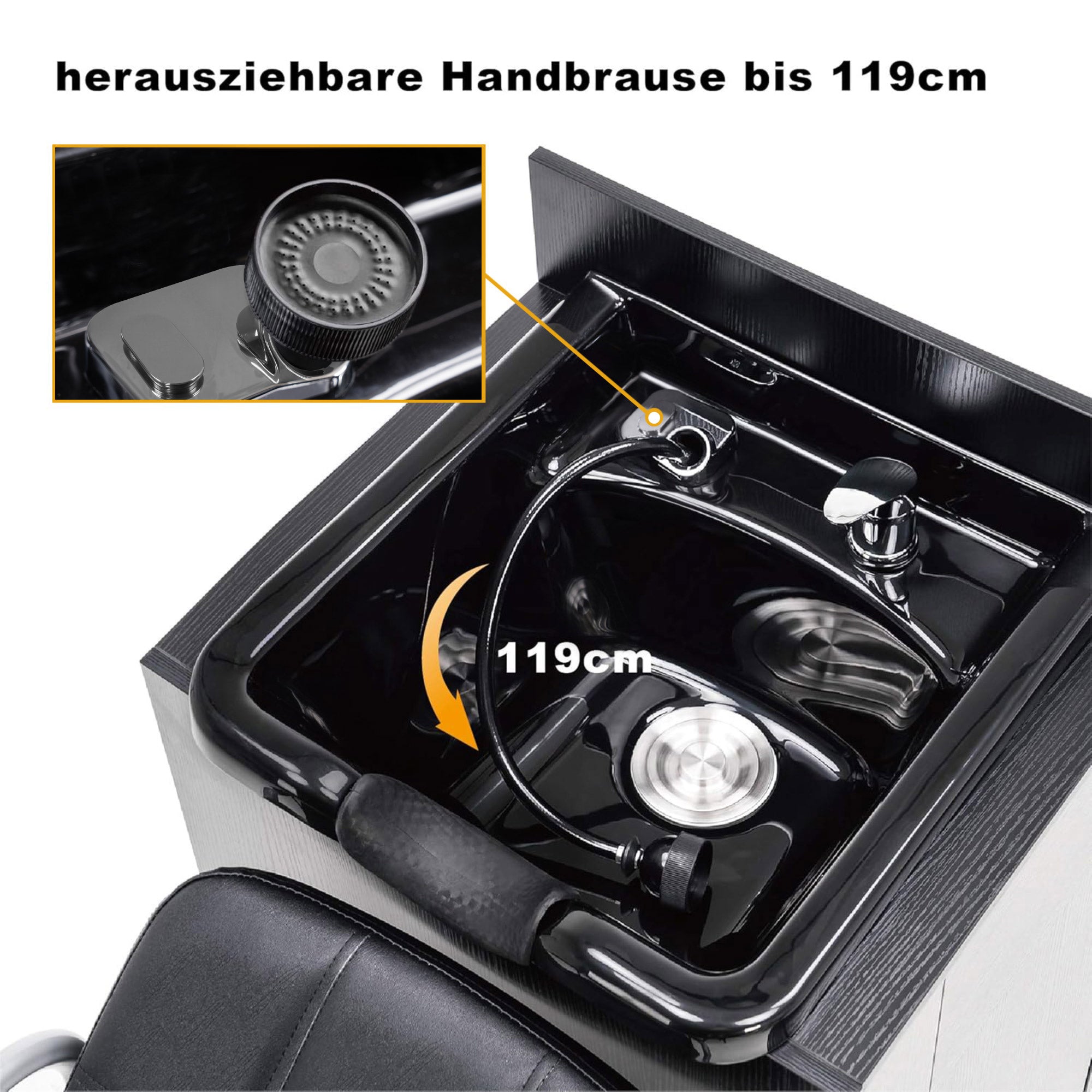 BarberPub Professionelle Rückwärtswaschanlage ohne Stuhl Friseurwaschplatz Waschtisch mit Rückwärtswaschbecken Saloneinrichtung 7134 ( Schwarz)